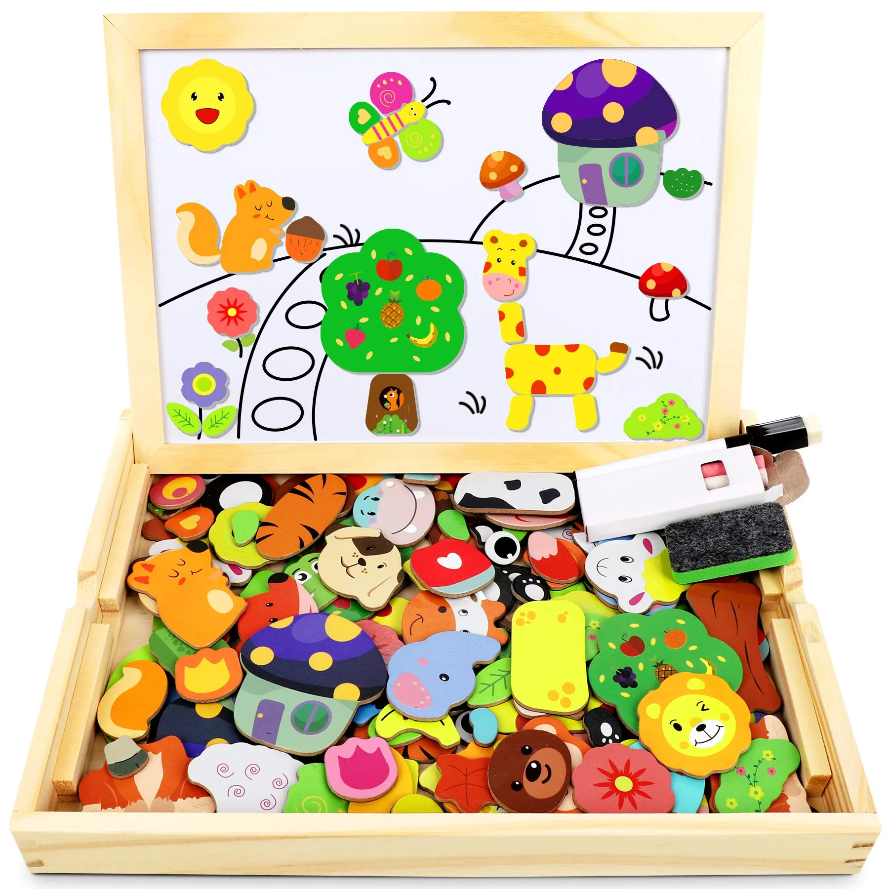 Jojoin 110 PCS Puzzle Magnetico Legno - Lavagna Animali Giocattolo per Bambini - Giochi Montessori - Educativi Puzzle Regalo Bambini Bambino 2 3 Anni