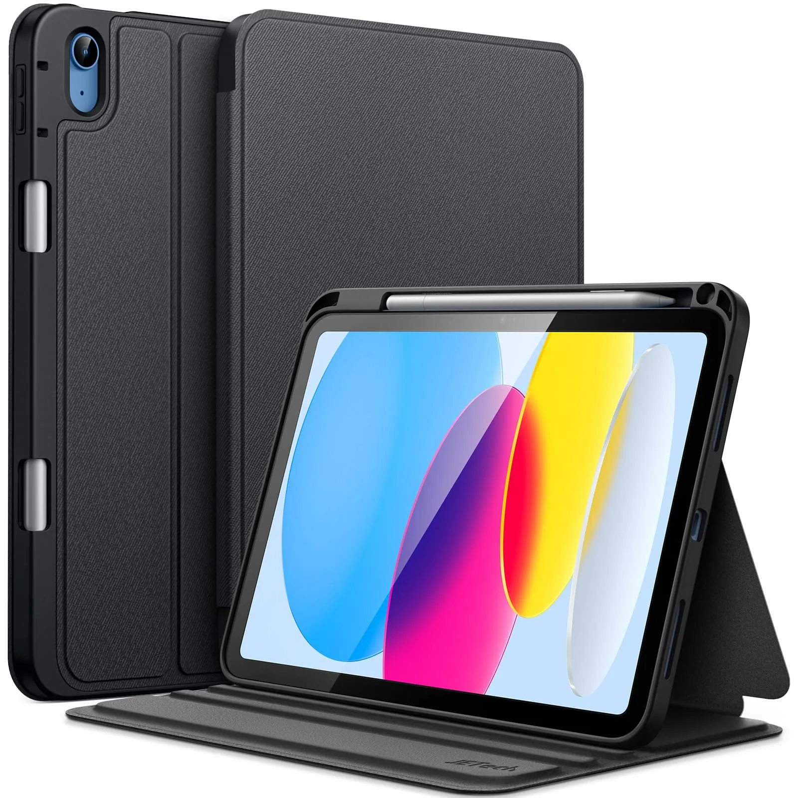 JETech Custodia per iPad (A16) 11a/10a Generazione (2025/2022) con Portapenne, Sottile Folio Supporto Protettiva Tablet Cover, Multi-Angolo Visualizzazione (Nero)