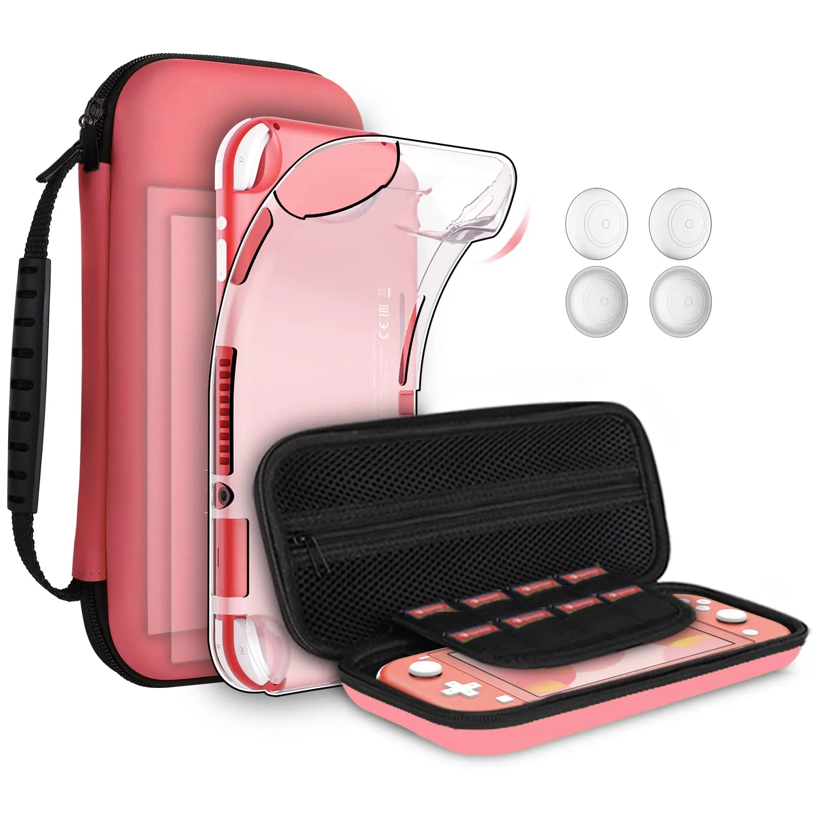 GeeRic 8pcs Custodia Compatibile per Switch Lite, 2pcs Vetro Temperato + Cover + 4 Thumb Grips + Borsa +Accessori 8 in 1 Kit Compatibile con Switch Lite