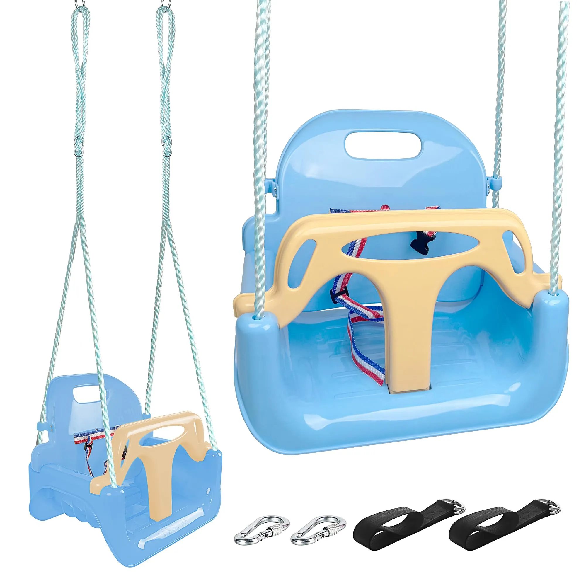 KINSPORY Altalena da Giardino 3 in 1 per Bambini, Altalena per Bambini 3 in 1, Seggiolino Altalena Bambini Sedile in Plastica con Schienale e Cintura di Sicurezza per Esterno e Interno