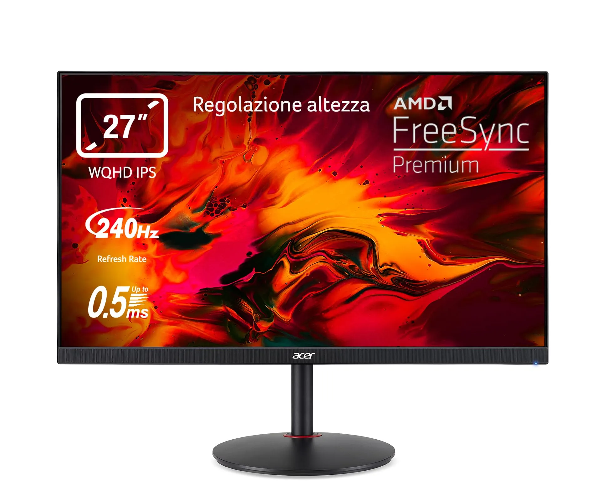 Acer Nitro XV272UW2bmiiprfx Monitor Gaming 27", Display WQHD IPS 240 Hz, 0,5 ms, FreeSync Premium, Luminosità 400 nits, HDMI 2.0, DP 1.4, Speaker Integrati, Regolazione altezza, Cavi HDMI, DP, Inclusi