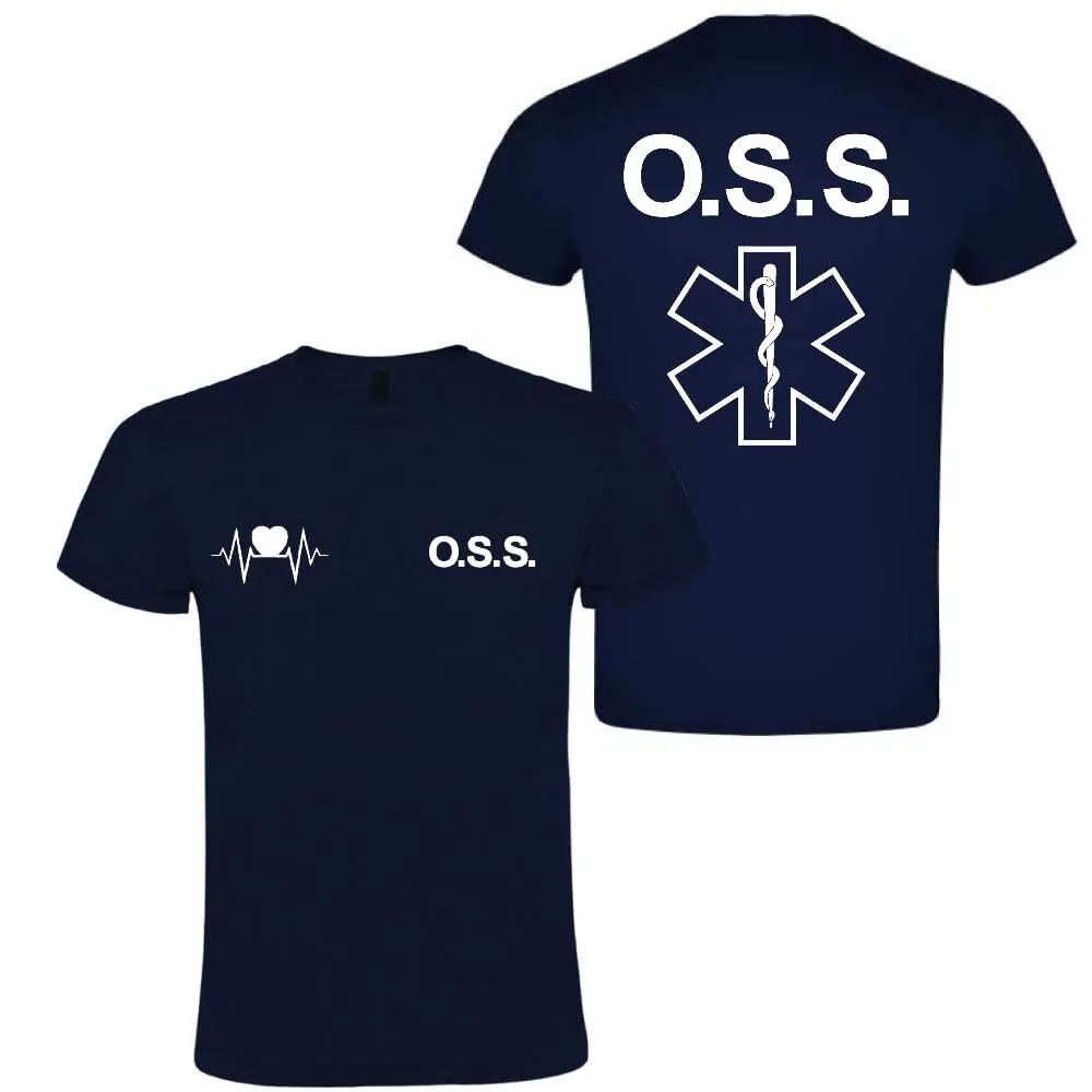 T-shirt in cotone adatto per OSS 118 soccorso con stampa bianca fronte e retro NM (Blu Navy, XL)