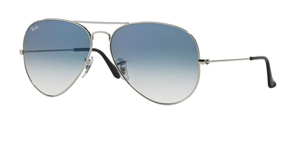 Ray-Ban RB3025 Aviator Occhiali da Sole Unisex Adulto, Colore Argento, Lenti Blu sfumato chiaro, 55 mm