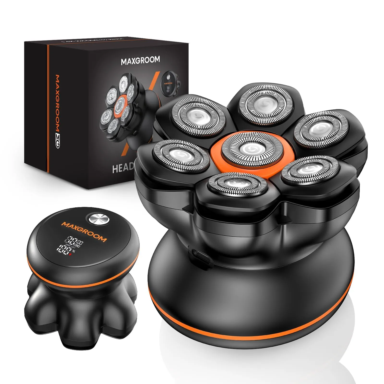 MAXGROOM 7D Rasoio Testa Calva Zero Assoluto, Rasoio Elettrico Capelli Uomo Rasa Capelli 0 mm, Rasoio per Capelli a Zero Shaver Capelli, Impermeabile Cordless con Display LED