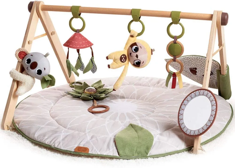 Tiny Love Boho Chic Gymini, Palestrina Neonato Multifunzione per bambini 0+ mesi, Tappeto Gioco Bambini Imbottito, 20 attività, Arco Gioco Legno Naturale, tessuti premium, collezione Boho Chic
