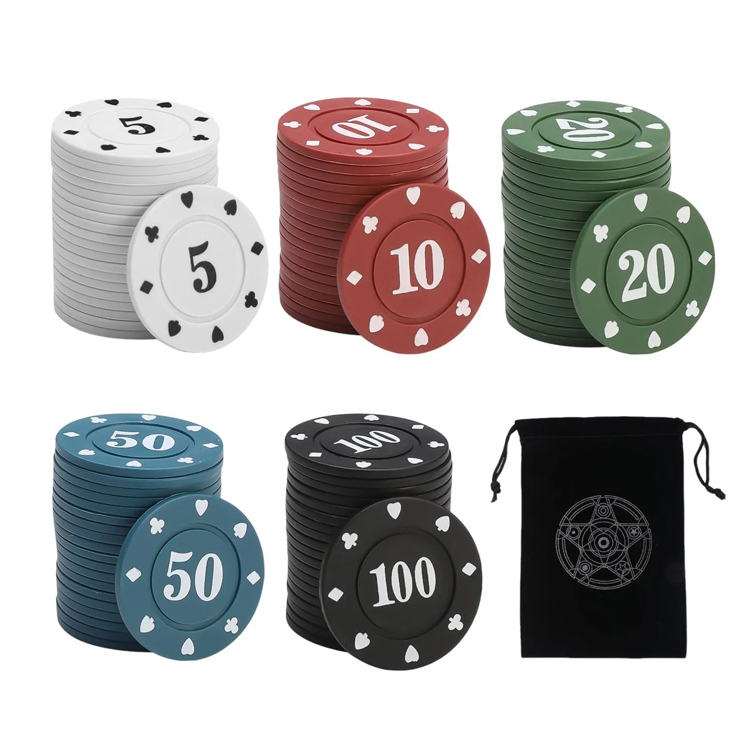 KSBBHDS 100 fiches da poker con 5 colori e borsa portaoggetti
