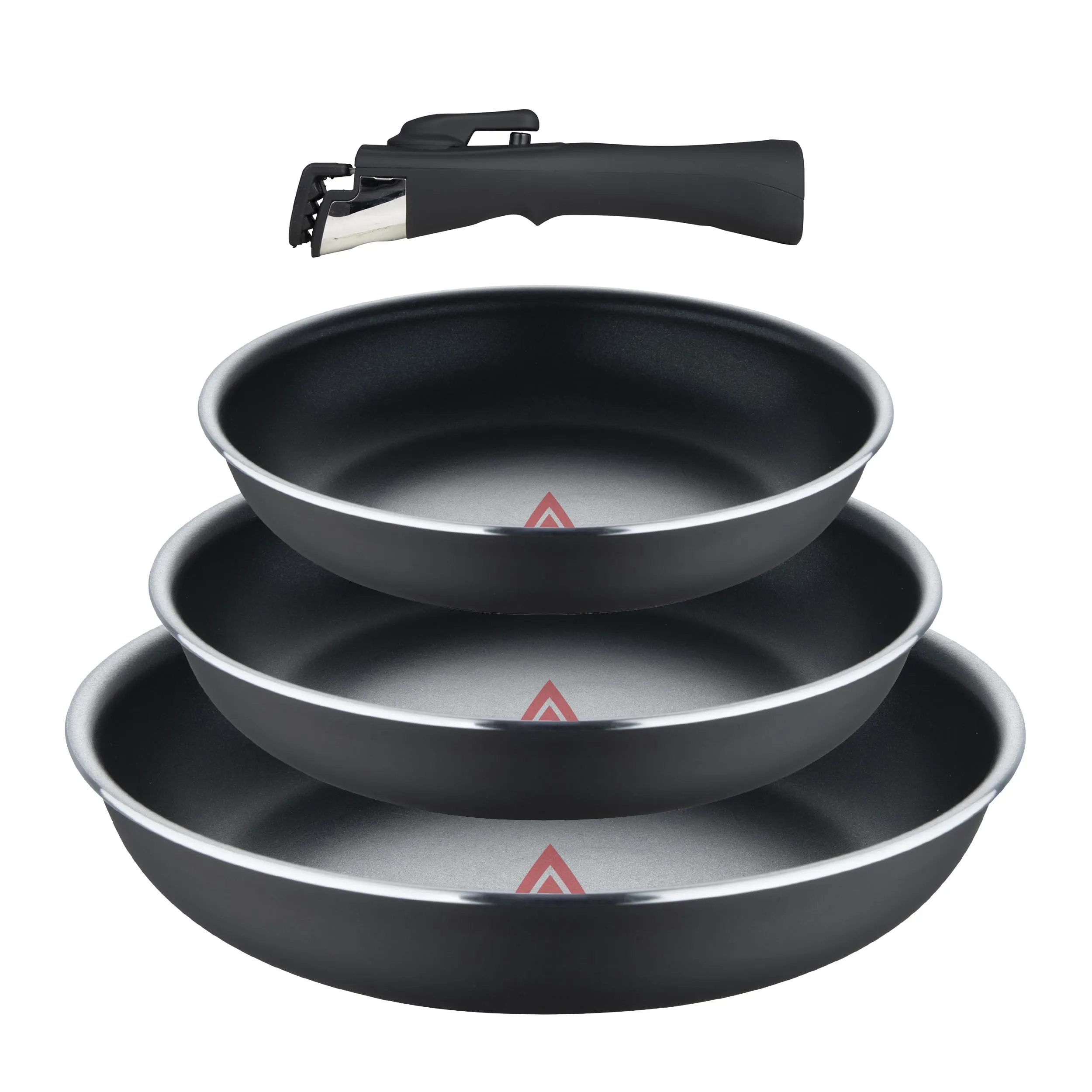 BERGNER, Set 4 pezzi padelle in alluminio pressato con manico staccabile e punto di calore, rivestimento ILAG Essential, antracite, compatibile con l'induzione