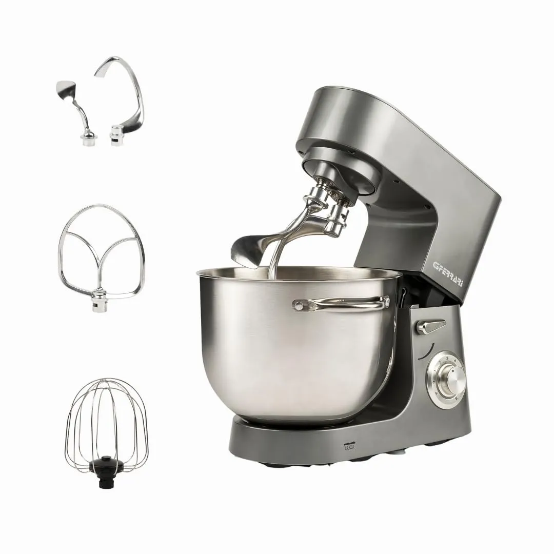 G3 Ferrari G20164 Pastaio Come a Mano Impastatrice Planetaria, 1800 W, 8 Litri, Contenitore inox con maniglie, Doppio Gancio, 8 Velocità, Funzionamento Pulse, Accessori inclusi