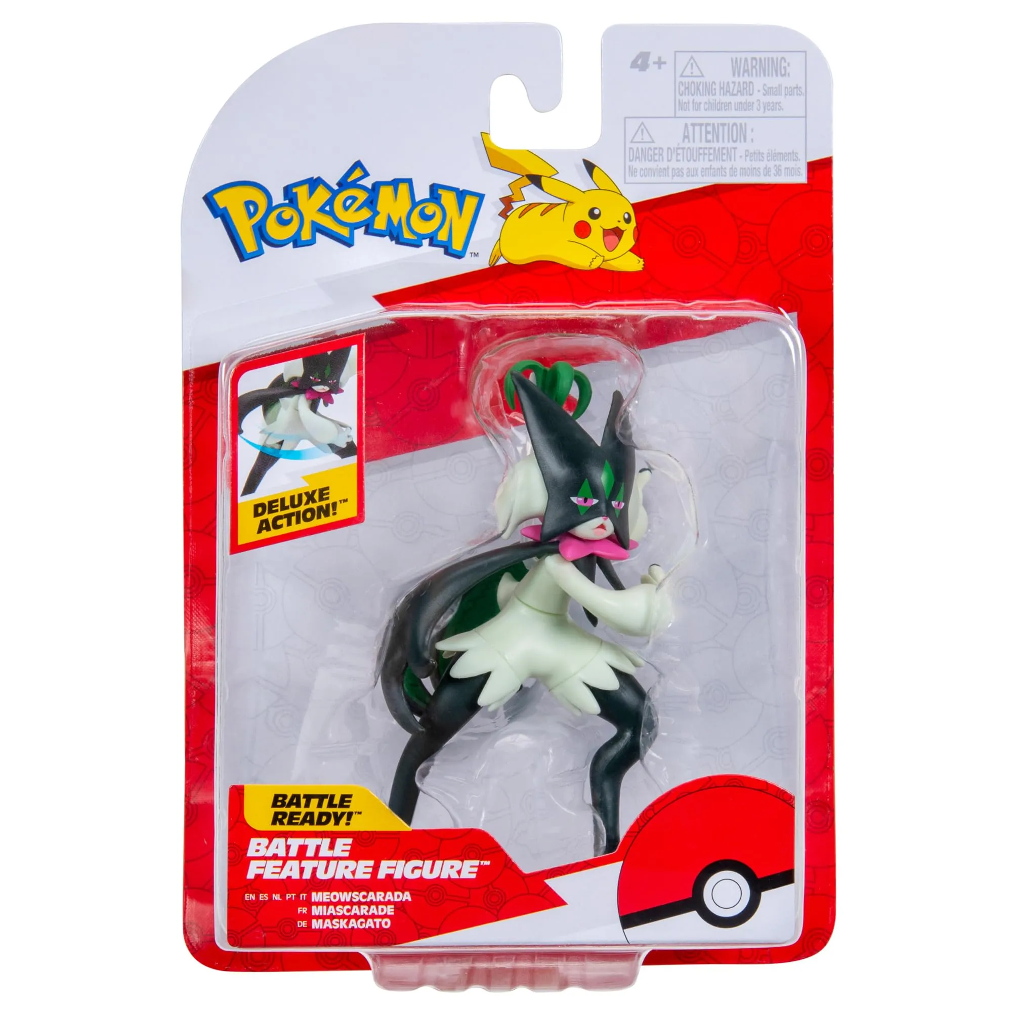 Pokémon Meowscarada Battle Feature Figure - 11,4 cm Meowscarada Battle Ready Figure con attacco Slash