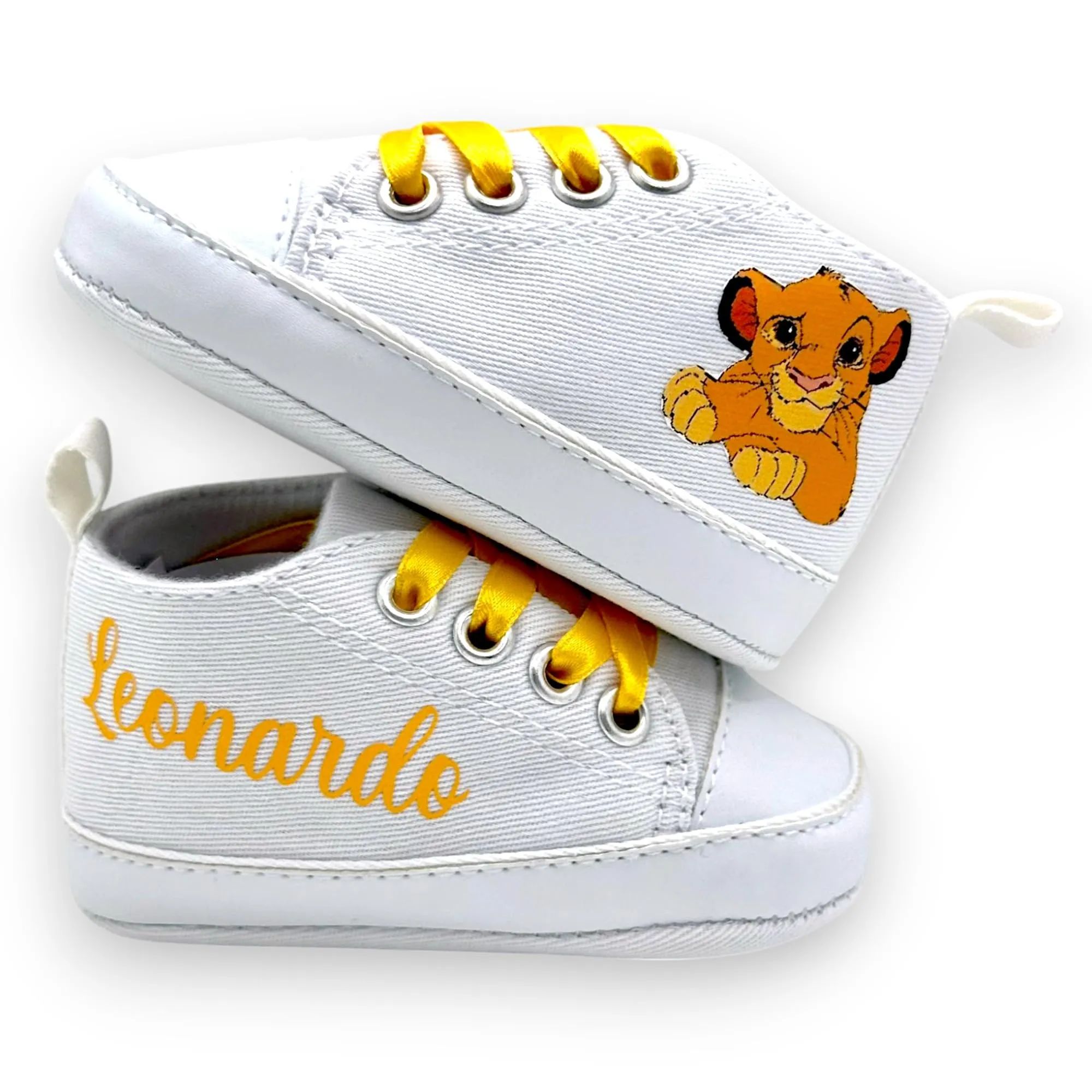 LulluLab Scarpine Neonato personalizzate con nome, primi passi, ottima idea regalo. (Simba 0-3 mesi)