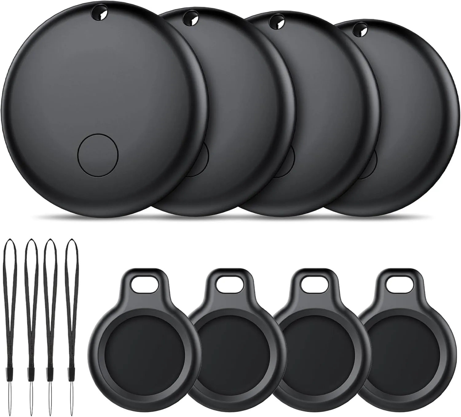 Android Smart Tag, Tracker con Google's Find Hub (Solo Android), IP68 Impermeabile, Bluetooth Localizzatore con Custodia Protettiva, Trova Oggetti per Chiavi/Bagagli/Portafogli, 4 Nero