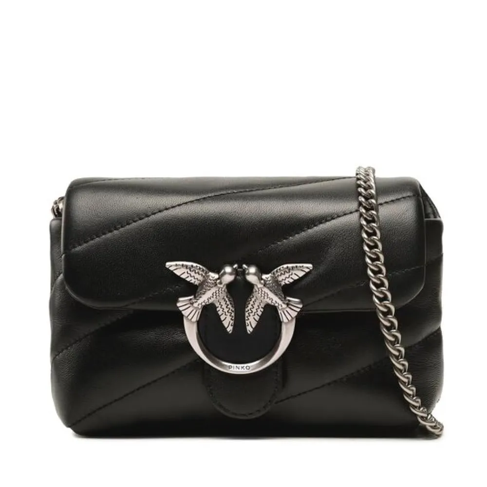 Pinko Love Puff Baby C Sheep Nappa, Borsa Donna, Z99O Nero-Old Silver, U