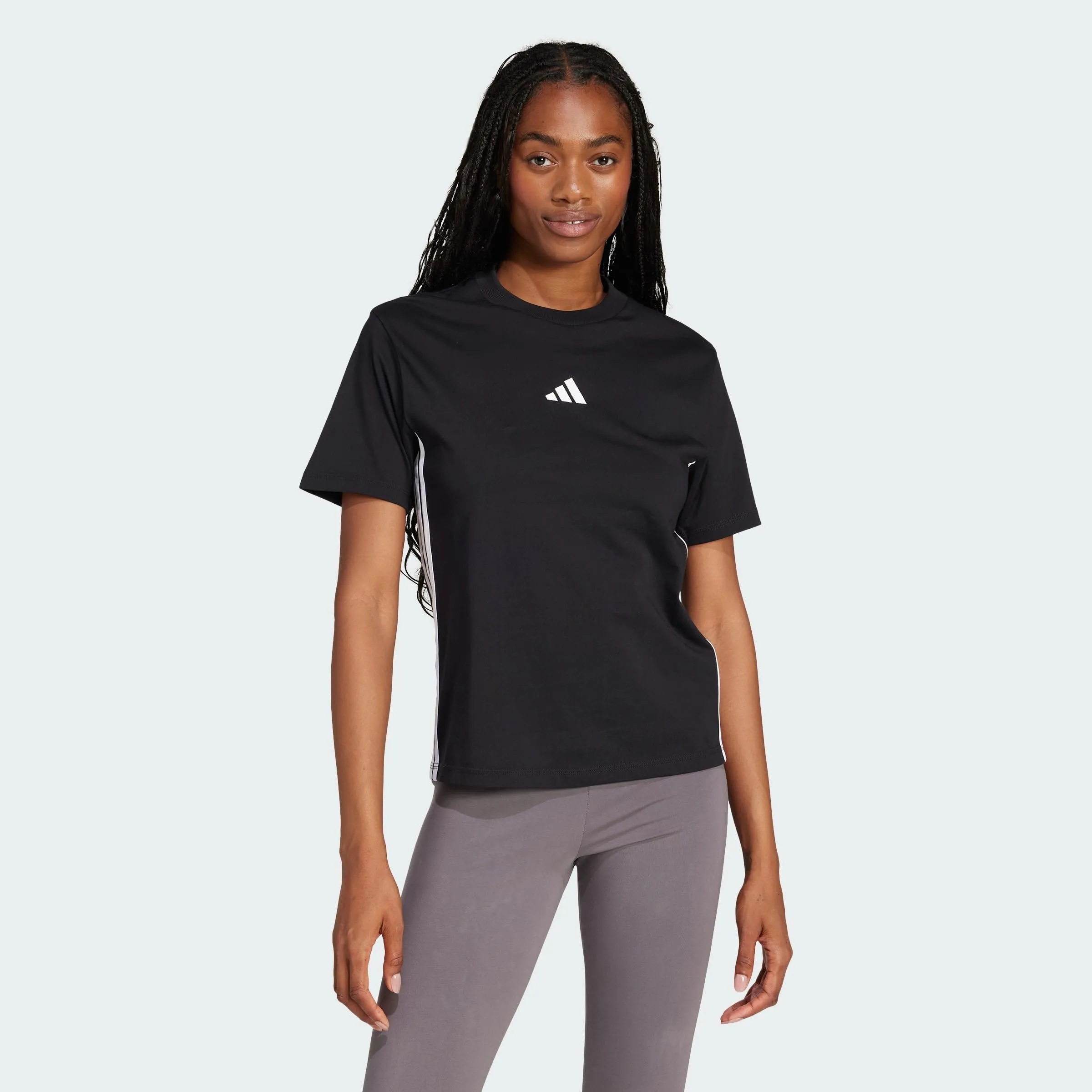 Adidas Femme Essentials 3-Stripes Cotton T-Shirt, Black/White, M