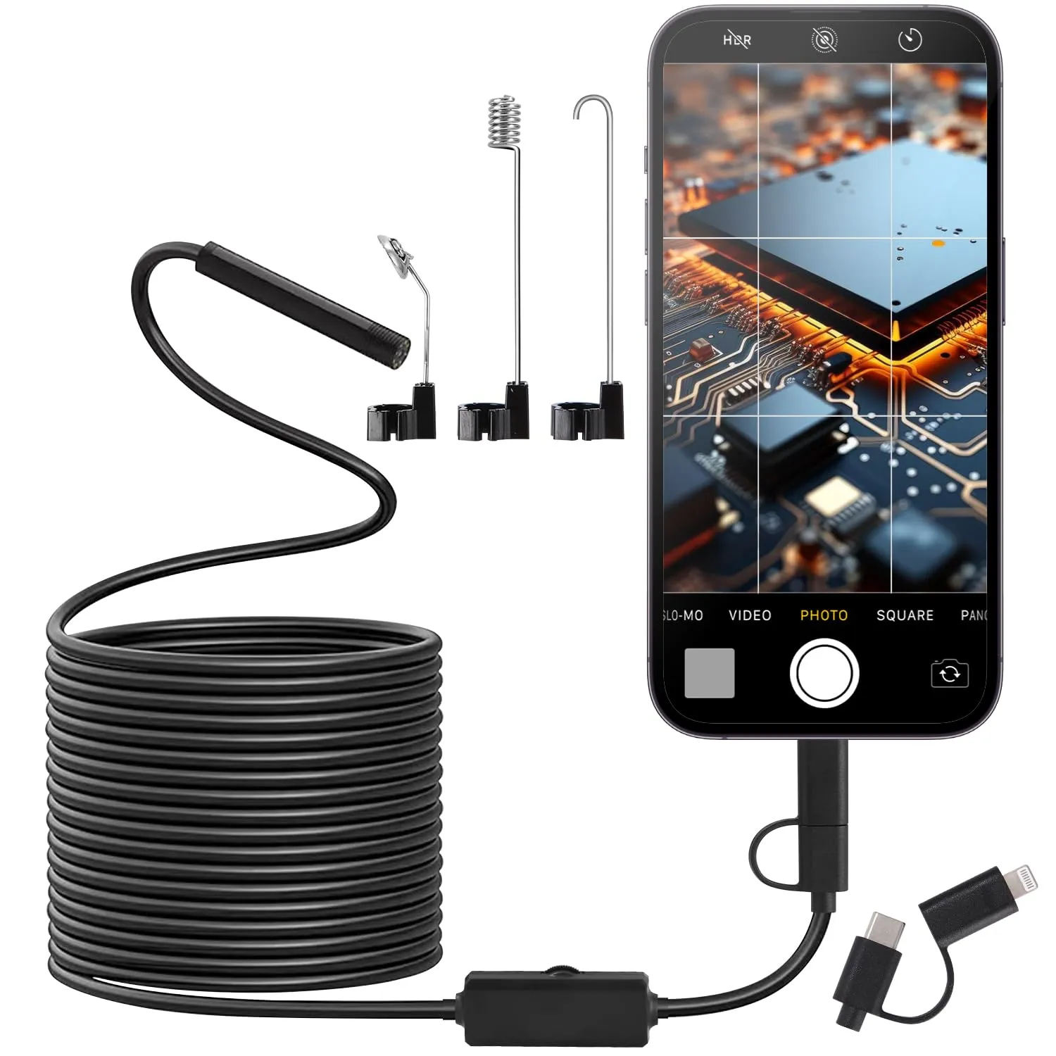 Zawaer Endoscopio per Smartphone, 1920P HD Telecamera di ispezione ad alta definizione, IP67 Sonda Impermeabile, nessuna di ispezione WiFi, Endoscopio con 8 LED, Tubi con Cavo da 5m, per Android iOS