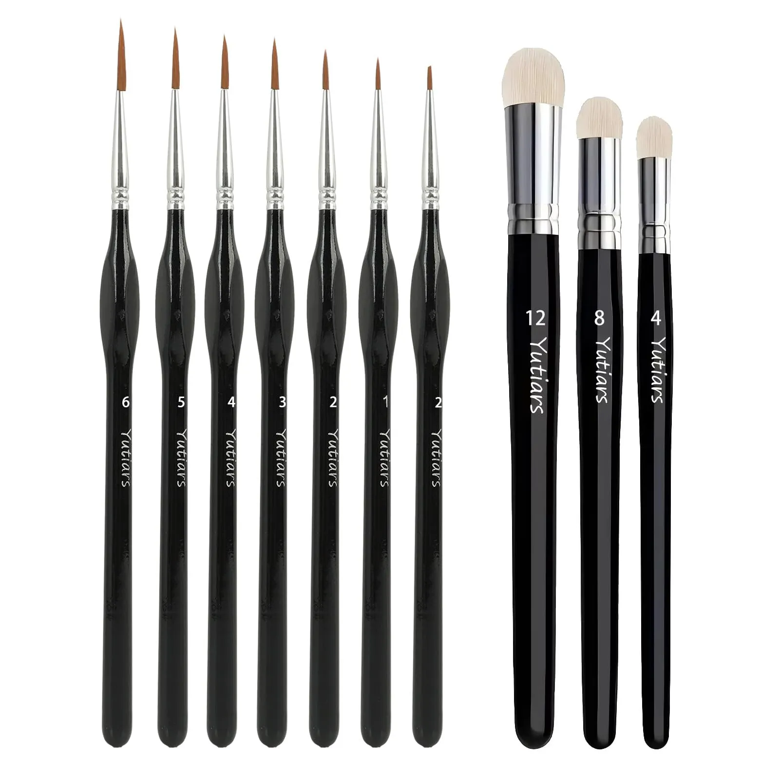 Set di Pennelli per Miniature e Modellismo, 10 Pezzi: 7 Pennelli per Dettagli Fini + 3 Drybrush, Adatti per Pittura Acrilica, Acquerello e Olio,per Warhammer, Citadel, e Game Workshop