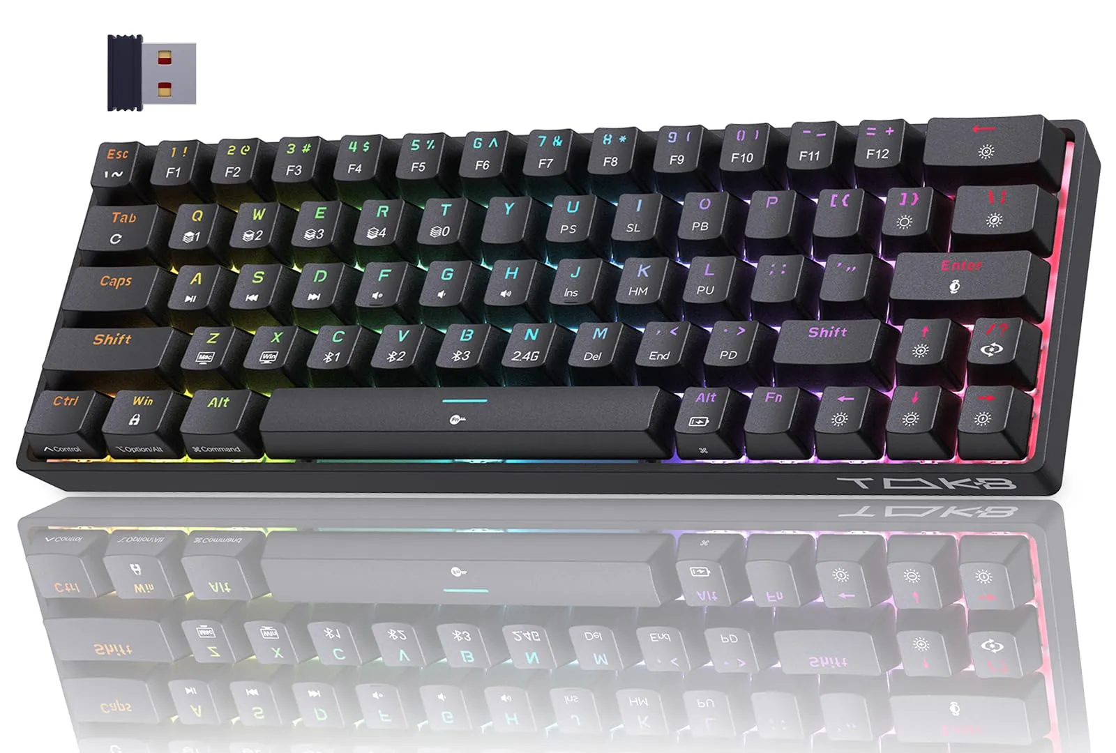 T63 Tastiera Wireless Meccanica Gaming con 2.4Ghz/Bluetooth/Type-C,Retroilluminazione RGB,Double-Shot Keycaps Compatibile con Win/Mac,Nero