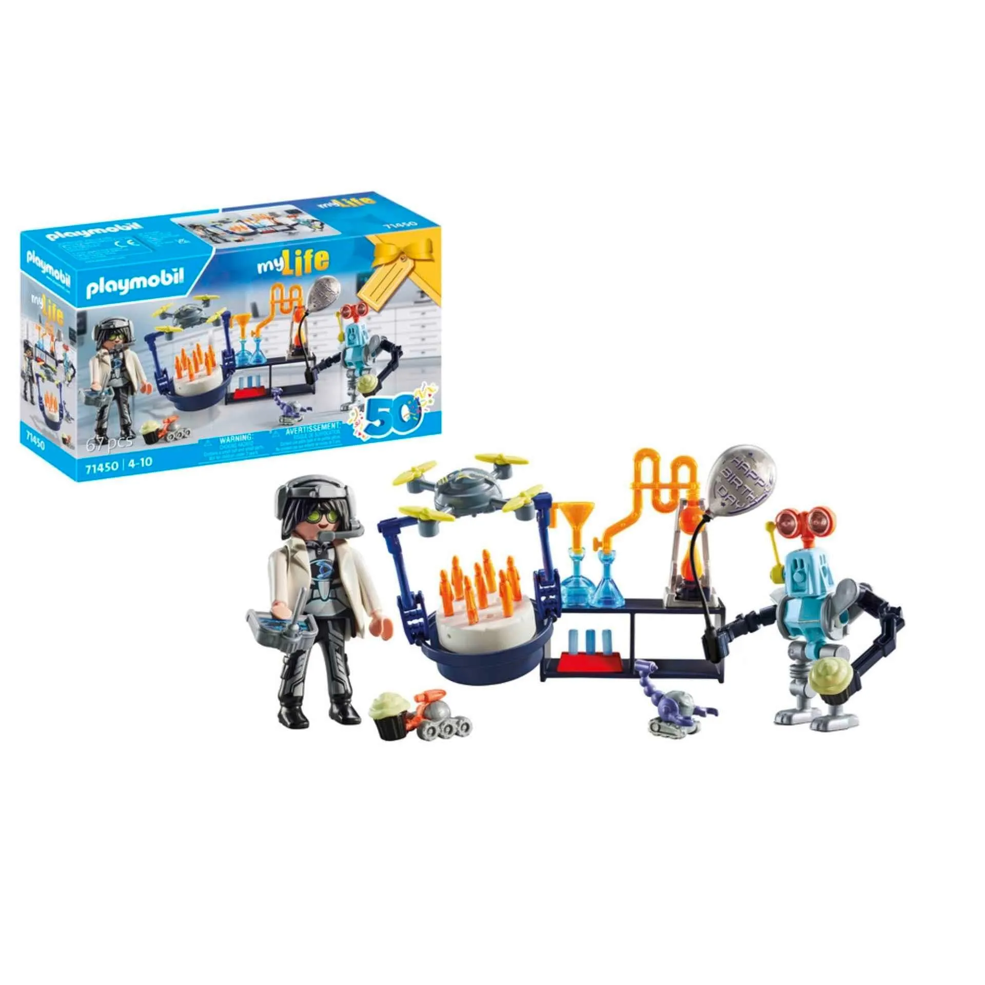 PLAYMOBIL myLife 71450, Scienziato con Robot, Festa a Tema scientifico in Laboratorio, con Un Drone per Il Trasporto e Robot, Gioco di Ruolo immaginativo, Giocattolo per Bambini dai 4 Anni in su