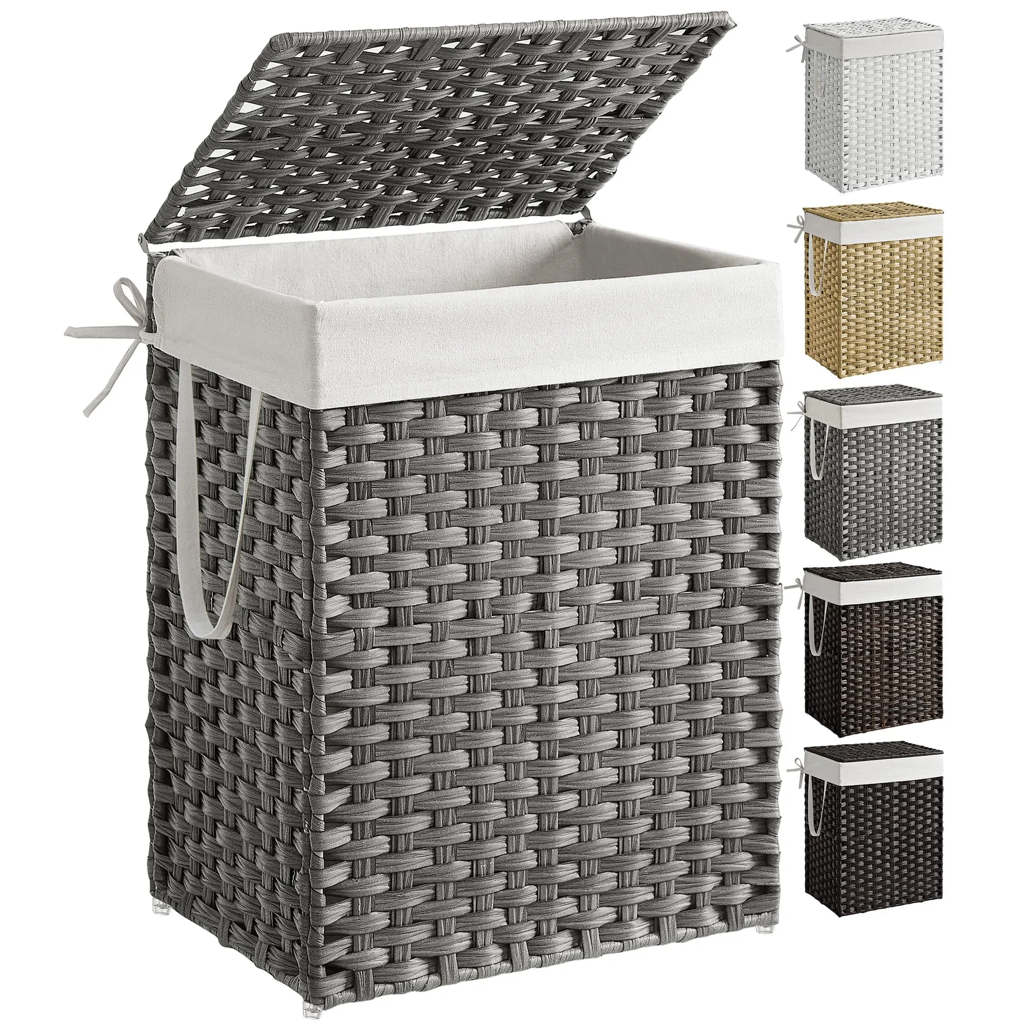 SONGMICS Cestino Portaoggetti, Cesta Portabiancheria da 90L con Coperchio, Pieghevole, Sacco in Tessuto Rimovibile con Manici, Soggiorno Camera da letto Lavanderia, Bianco Neve LCB51WT