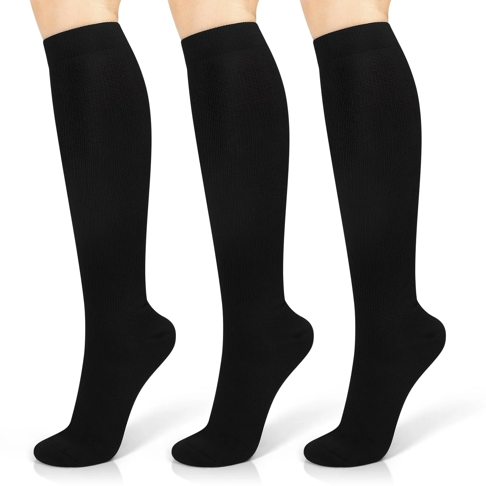 YLK 3 Paia Calze a Compressione Graduata per Donne e Uomo, Potenziano Circolazione, Recupero e Sport, 15-20mmHg, Sportive, Corsa, Giri in Bici, Gravidanza (Nero*3, S-M)