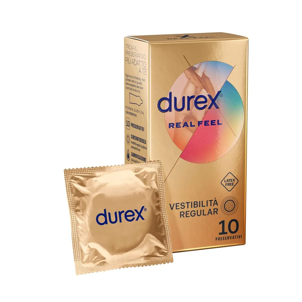 Durex Real Feel, Preservativi Senza Lattice, Vestibilità Regular, 10 Profilattici