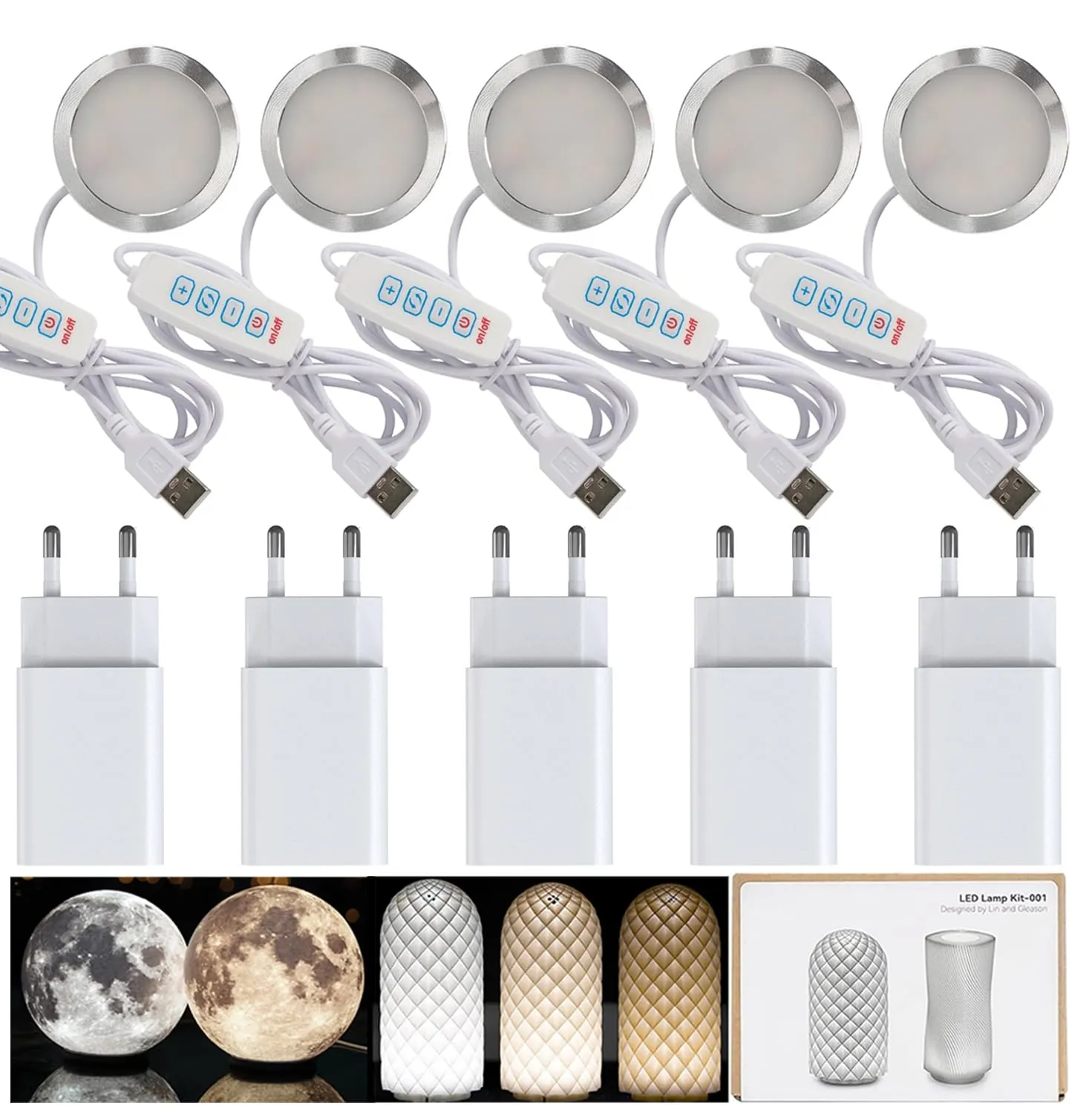 Kit di 5 lampade a LED 001 tre colori e caricabatterie USB UL 5V1A per Bambu Lab H2D/X1/P1P/A1 mini Makerworld per anycubic Makeronline Luce stampante 3D fai da te Hardware Model Pezzi di ricambio