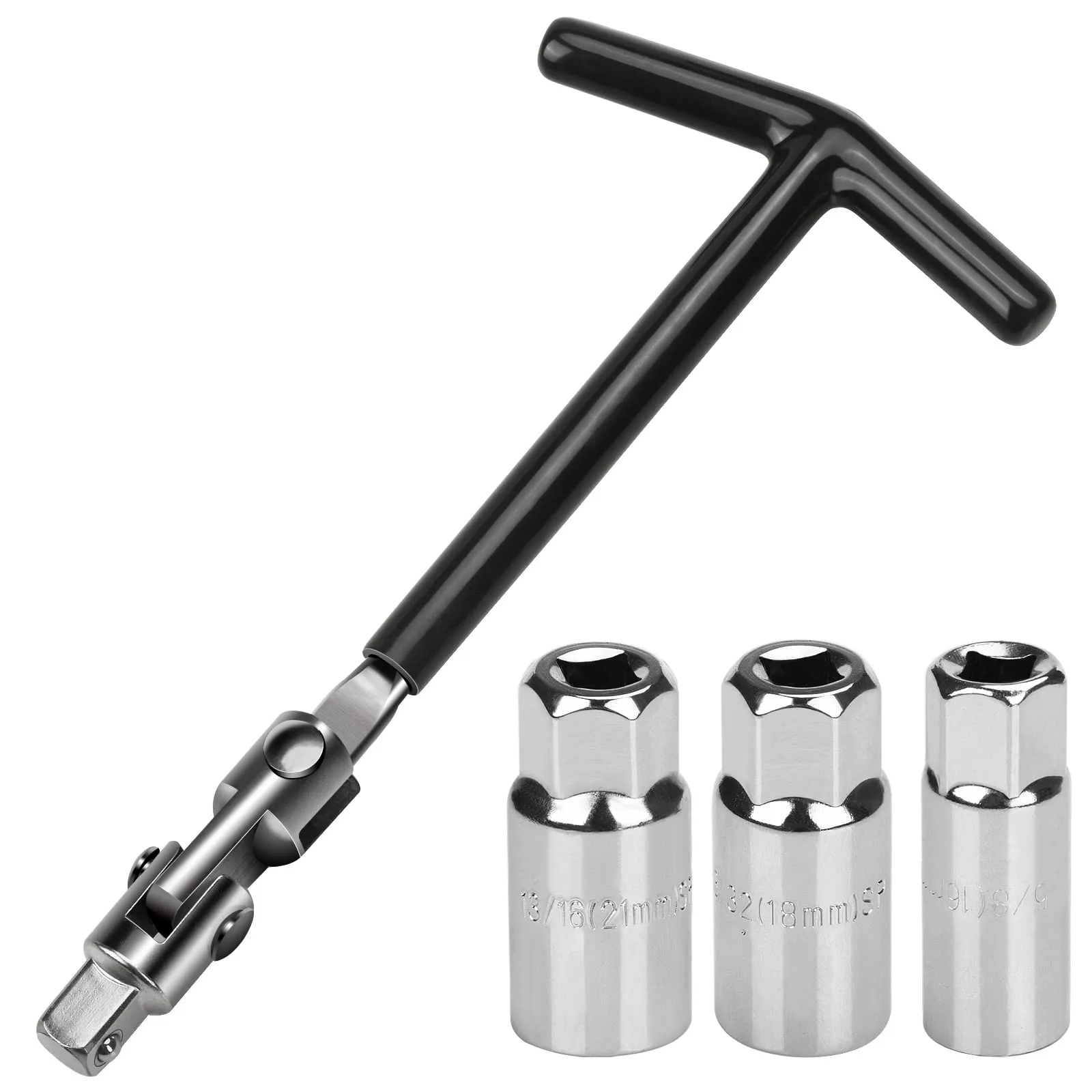 sukudon Set di chiavi per candela di accensione, 5 pezzi, 16/18/21 mm, chiave universale per auto e moto, per la rimozione di candele