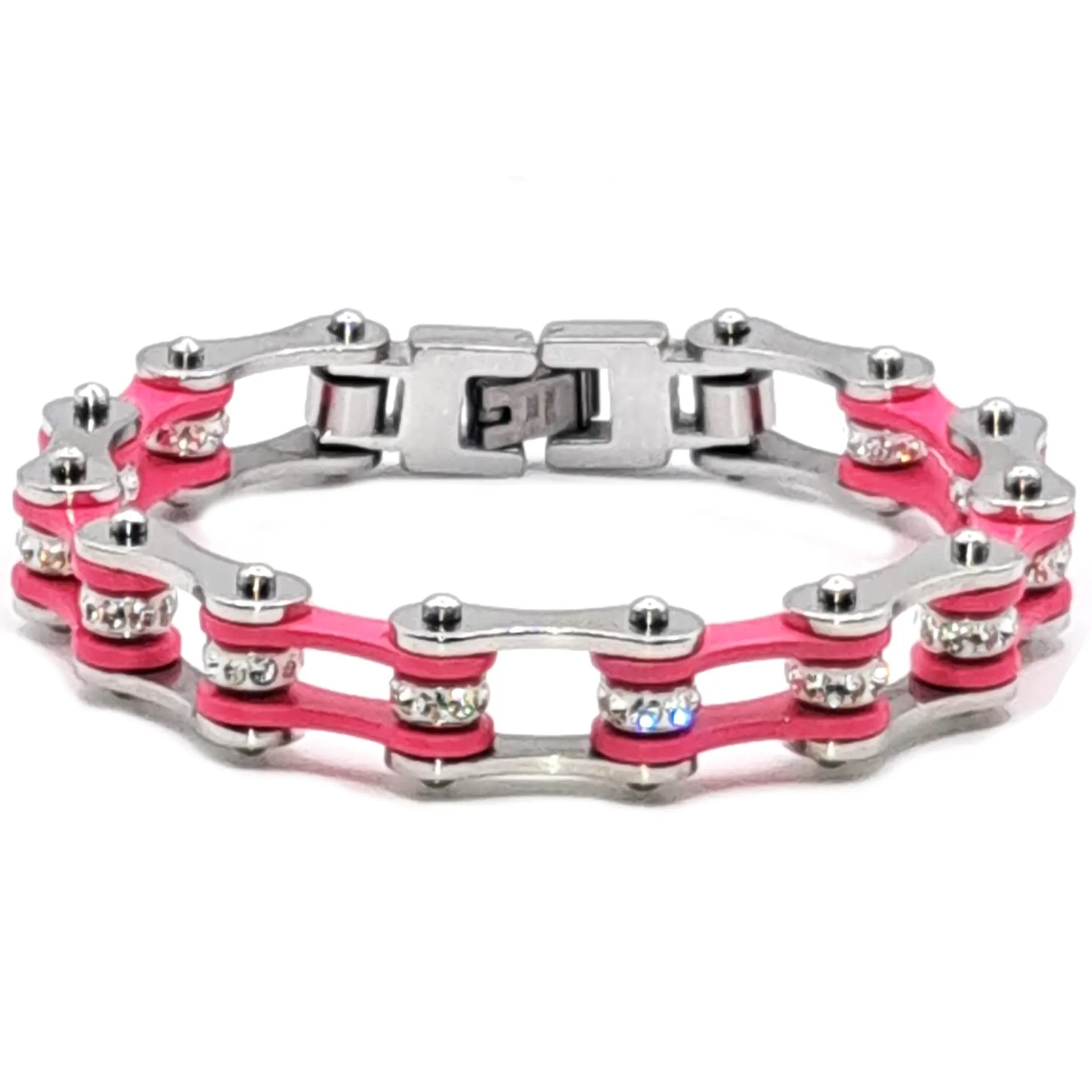 Bracciale Catena Moto in Acciaio Inossidabile Fucsia – Desja Gioielli – Bracciale Donna Anallergico con Shopper e Custodia in Omaggio – Idea Regalo Originale