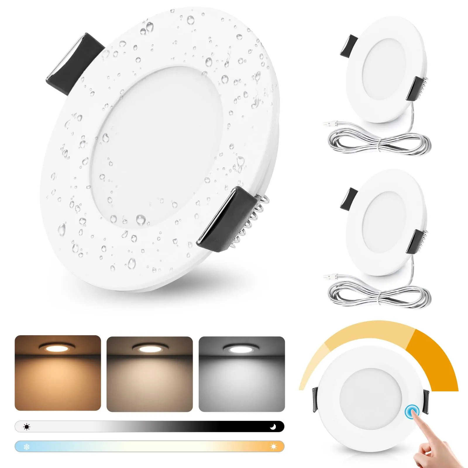 GeyouLux 3 x Faretti LED Soffitto 12V, Touch-Control 3000K Caldo 4000K Neutro 6000K Freddo Faretti Led da Incasso per Cartongesso, Dimmerabile, 3W IP44 Faretti da Incasso, Foro 58-62mm, Cromato
