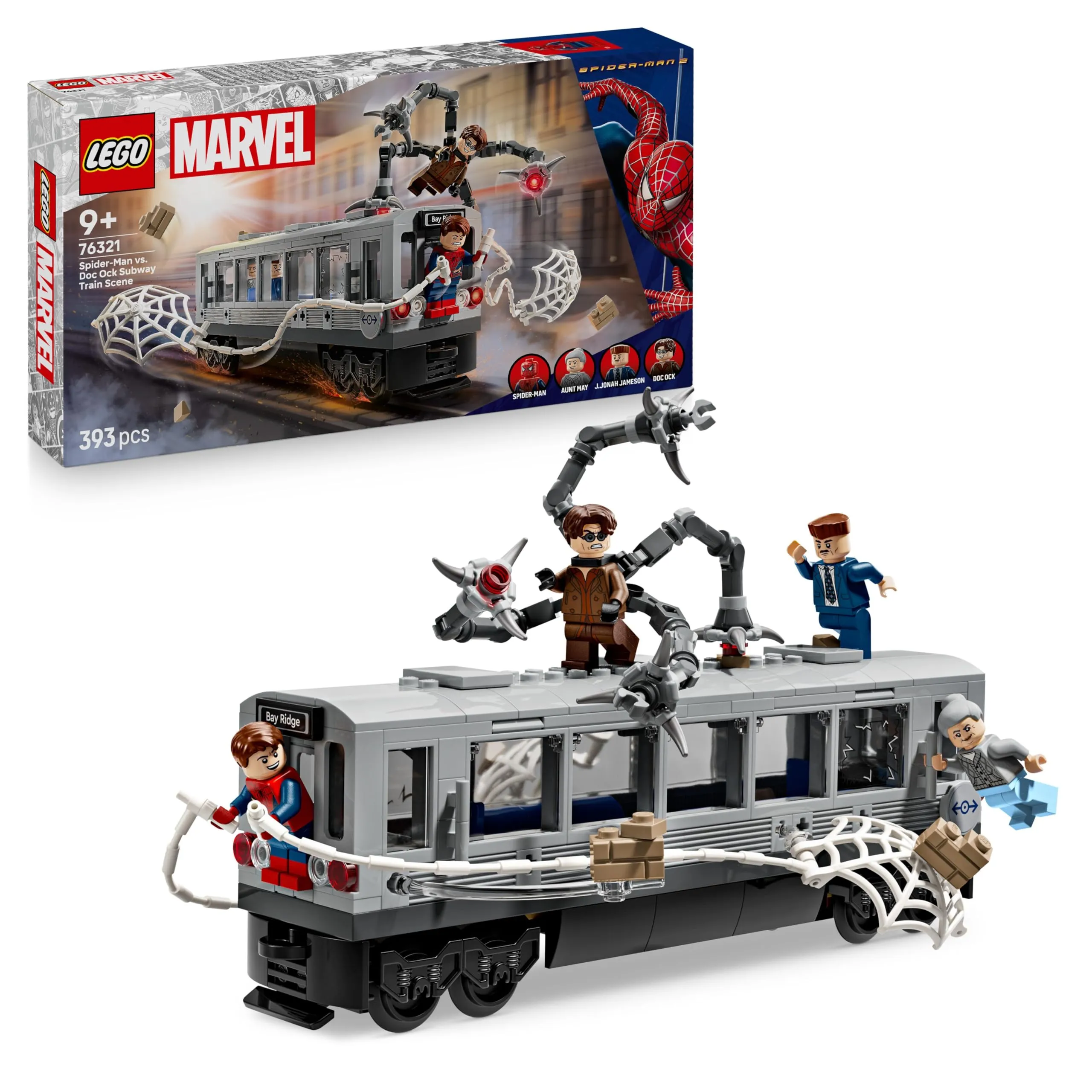 LEGO ǀ Marvel Spider-Man Contro Doc Ock: Duello sul Treno - Giocattolo da Esposizione con 4 Minifigure - Regalo da Collezione Da Supereroi per Bambini da 9 Anni in su Fan del Film - 76321