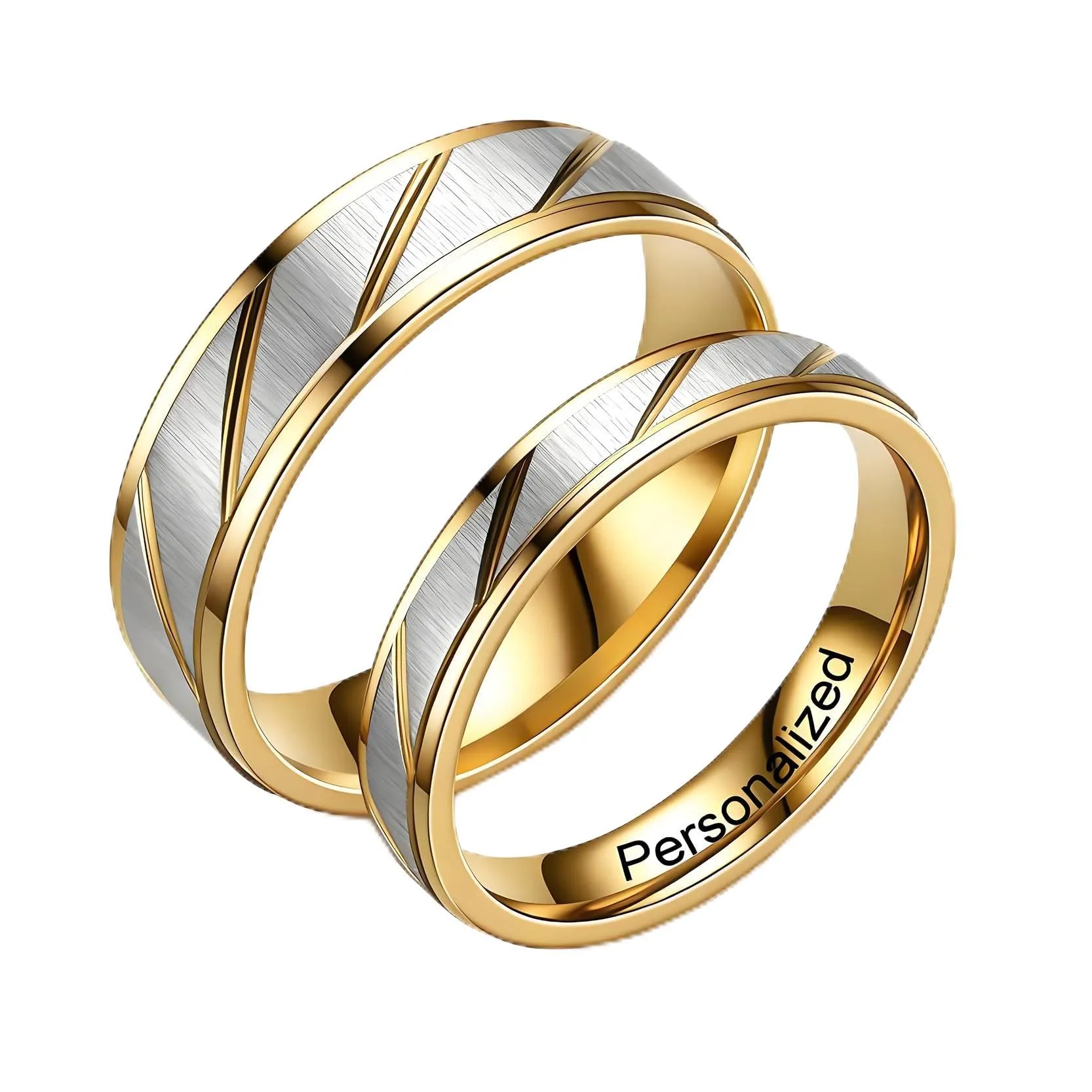 Personalizzato Anello per le Coppie Doppio Della Banda di Colore Del Modello Anelli All'interno Può Inciso Personalizzato di Nozze Promessa Anelli di Fidanzamento 6-13# (Gold Stripe-6mm/4mm, Custom)