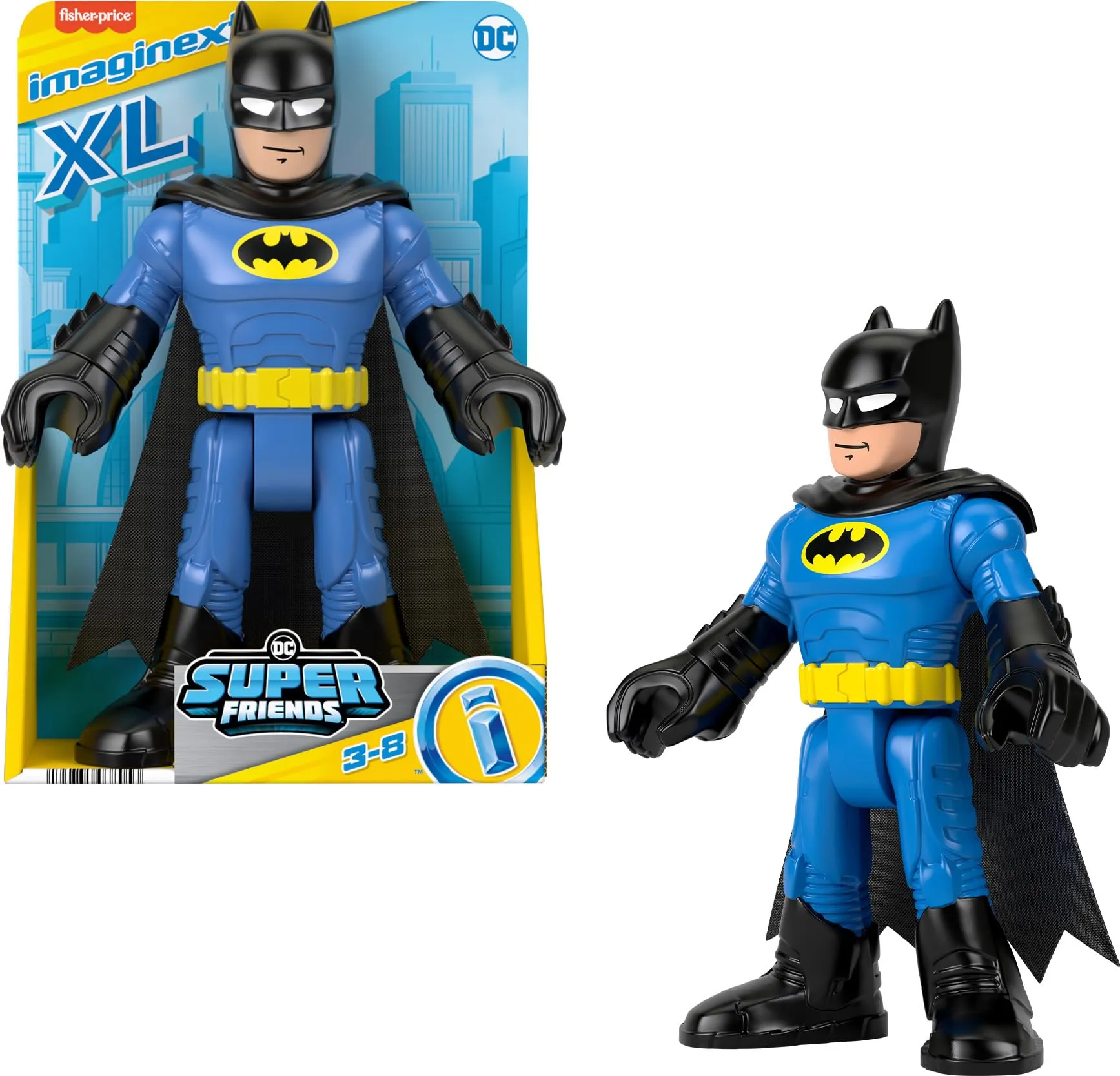 Fisher-Price Imaginext DC Super Friends Batman XL Toy 25,4 cm figura snodabile per bambini in età prescolare dai 3 anni in su, nero e blu