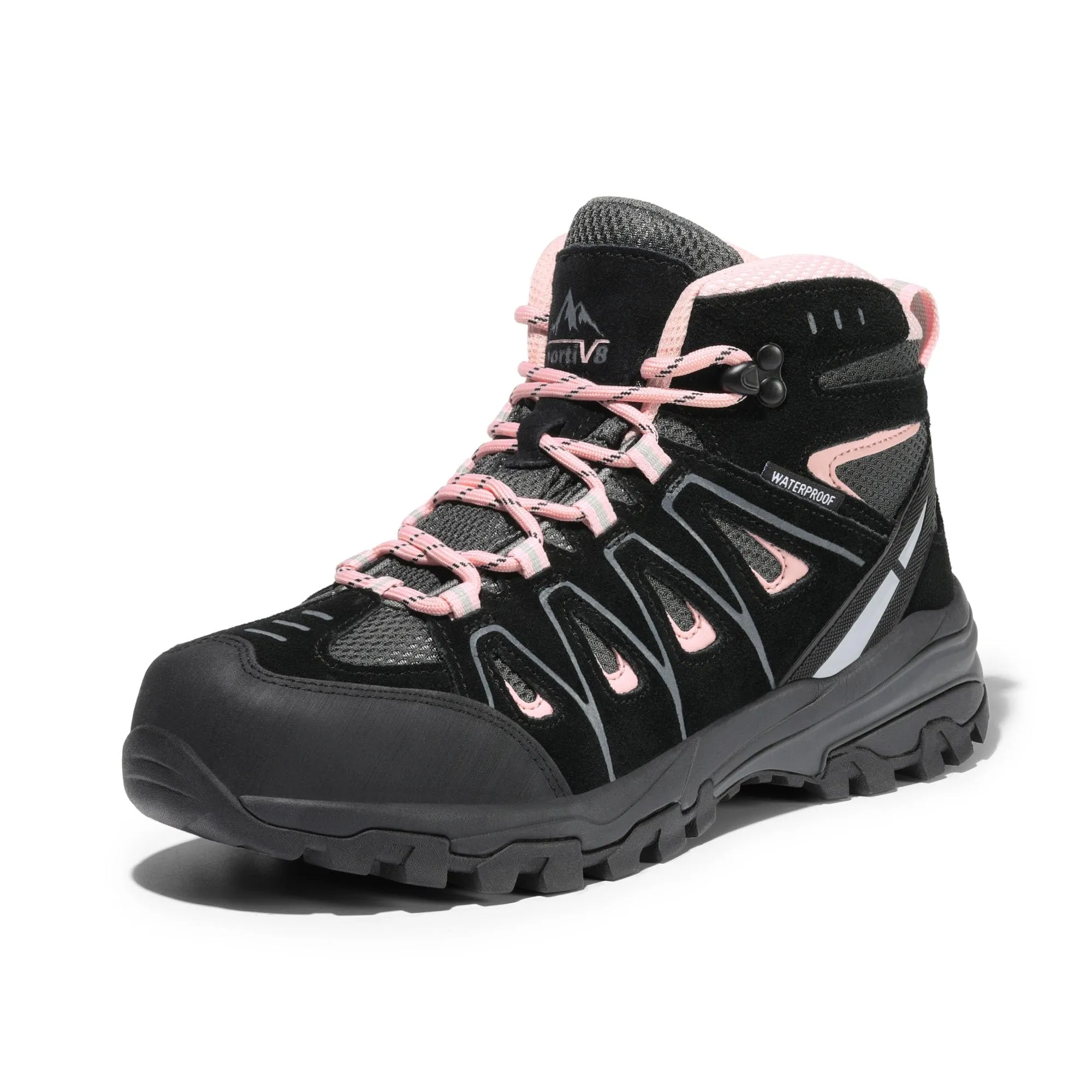 NORTIV 8 Scarpe da Trekking Impermeabili da Donna Scarponi da Montagna Trekking Antiscivolo Leggero Esterno Traspirante,Size 39,Nero/Rosa,SNHB211W