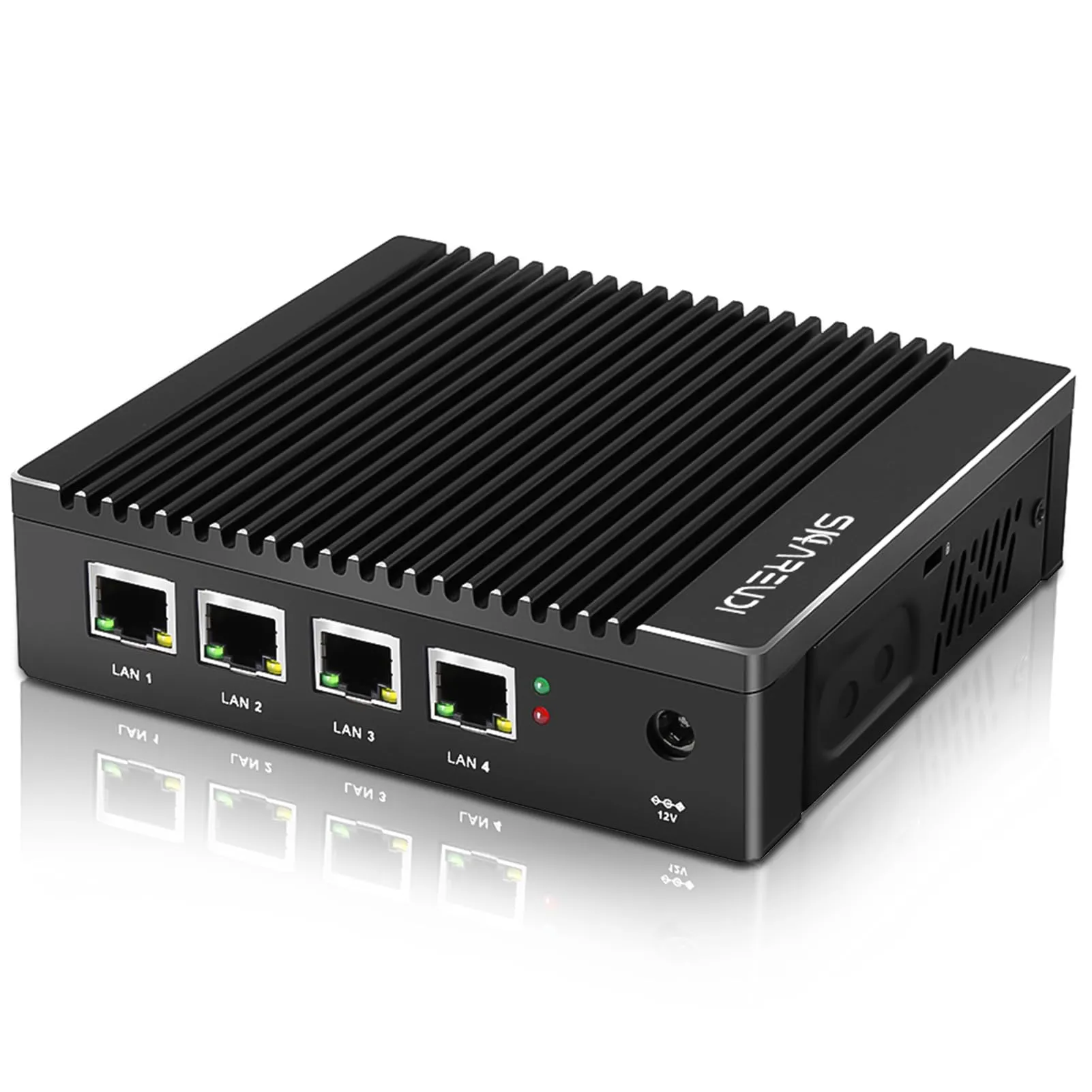 Sharevdi Dispositivo Micro Firewall senza ventola Intel N3700/N3710 Quad Core, Mini PC 4 porte Intel 2,5 GbE i225 Gigabit NIC Mini Computer Desktop, AES-NI, USB3.0/HDMI/VGA, 8G DDR3 128GB SSD.