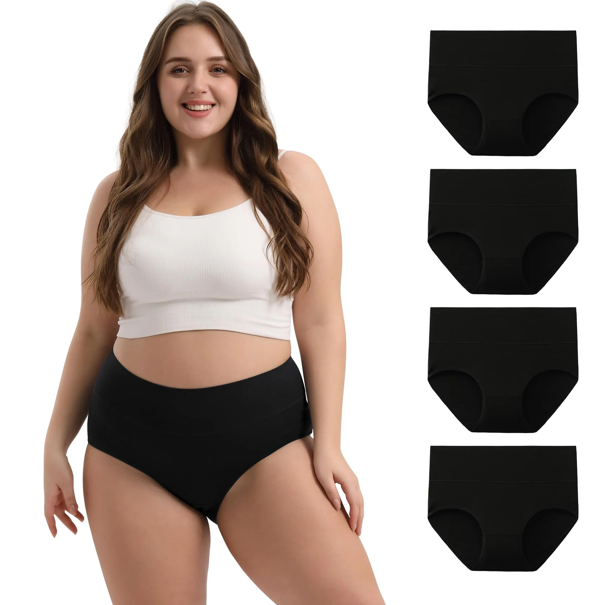 INNERSY Mutande Donna Taglie Forti Curvy Slip Cotone Vita Alta Culotte Plus Size Pacco da 4 (EU 52-54, Popolare Multicolore)