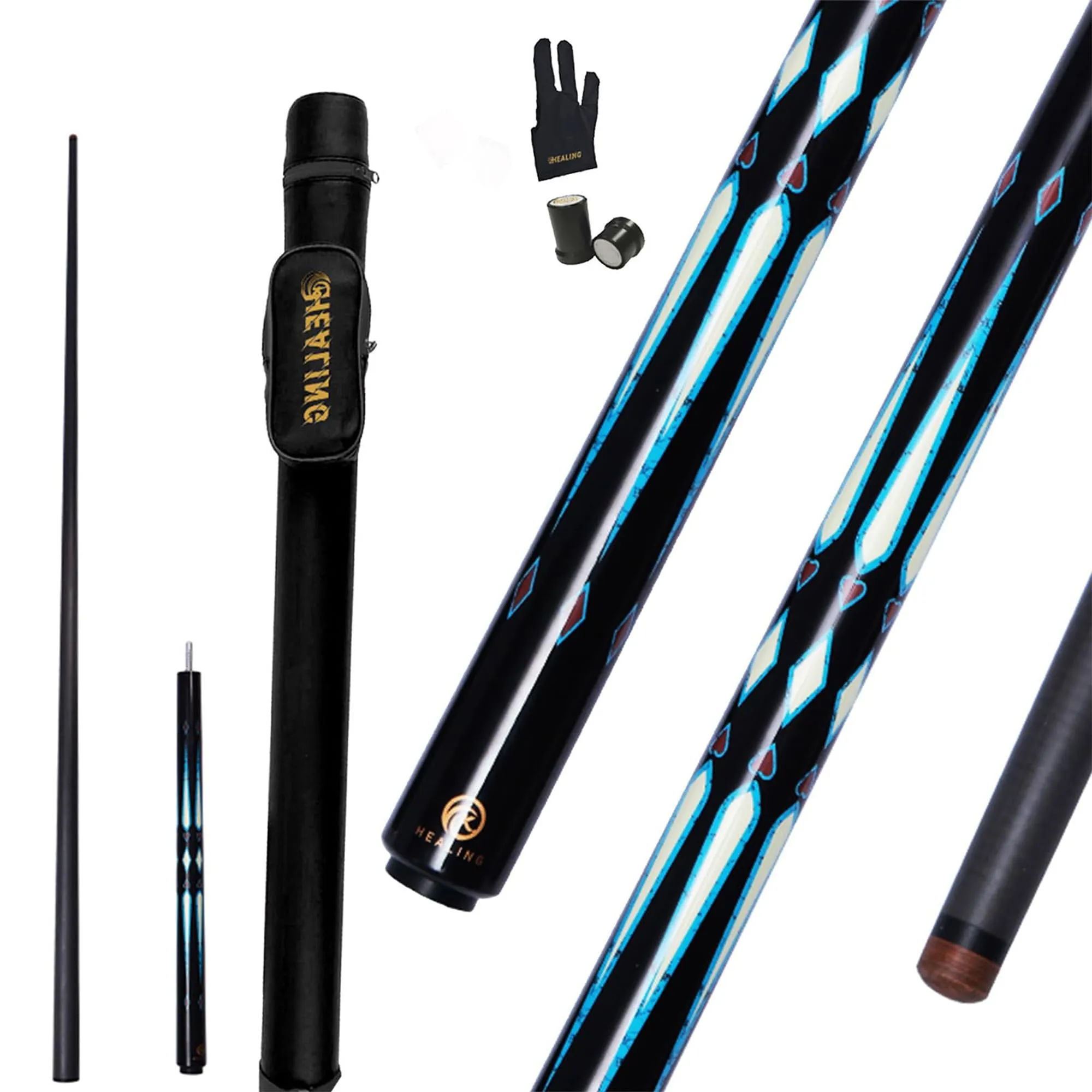 OKHEALING Stecca da Biliardo Professionale in Fibra di Carbonio 145 cm, Testa da 10,5 mm, 3/4 di Testa Piccola, Adatta a 8 e 9 Palle Nere