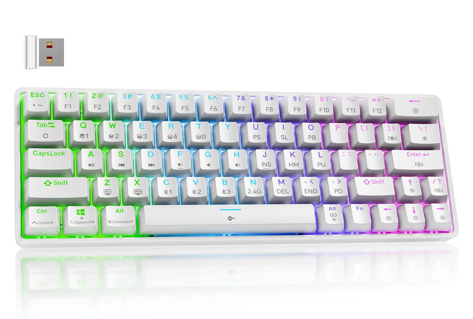 Dierya DK63 Tastiera Gaming Wireless con Interruttori Meccanica Lineari,60% Tastiera 2.4Ghz/Bluetooth/Type-C,Retroilluminazione RGB,Mini Compact 6 Tasti Anti-Ghosting（Layout US,QWERTY） Bianco