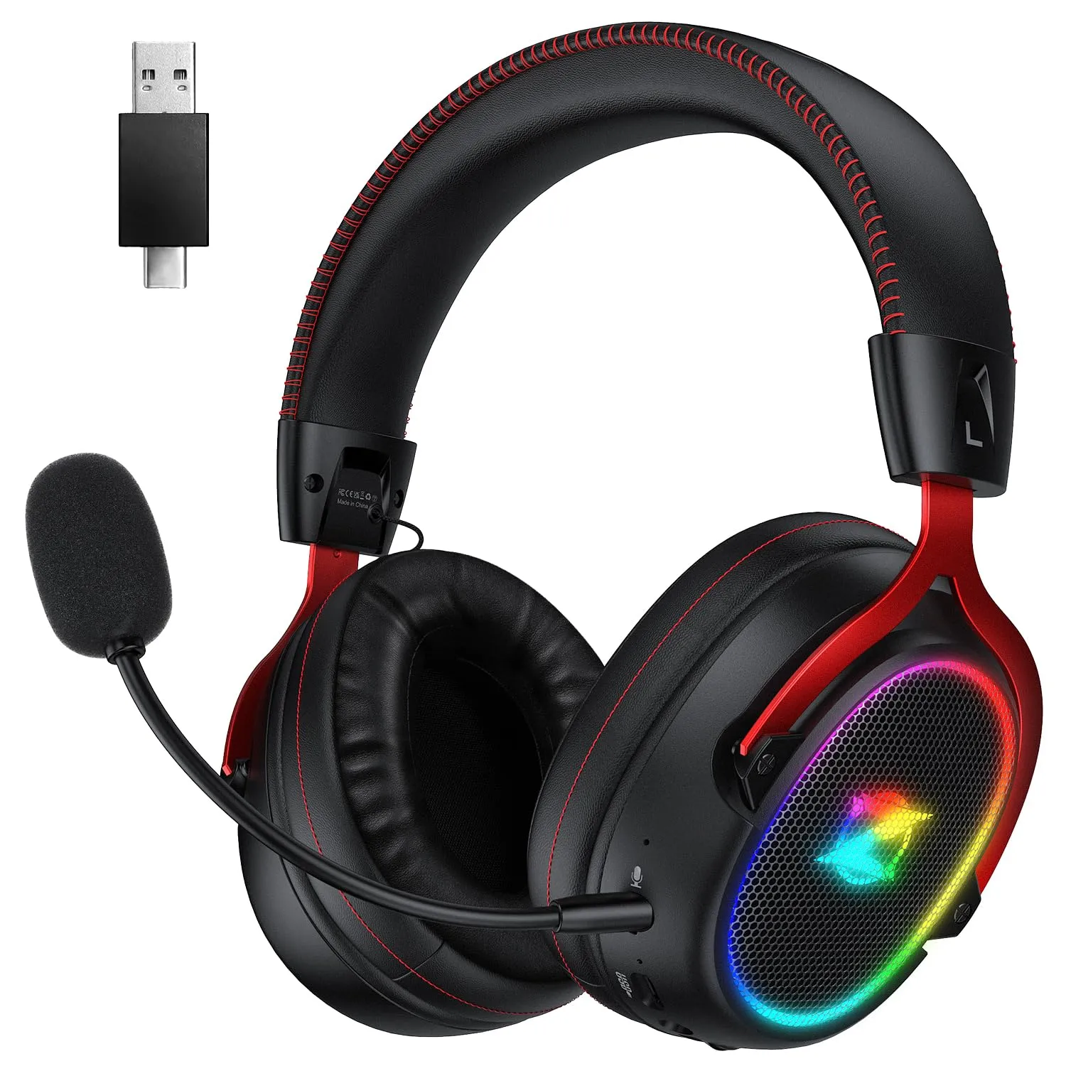 Cuffie Gaming Wireless per Ps4/Ps5/PC, Cuffie Wireless con Microfono 2.4GHz + 5.3 Bluetooth Bassa Latenza, Cuffie con 7.1 Stereo Surround Sound, Durata di Oltre 40+ Ore