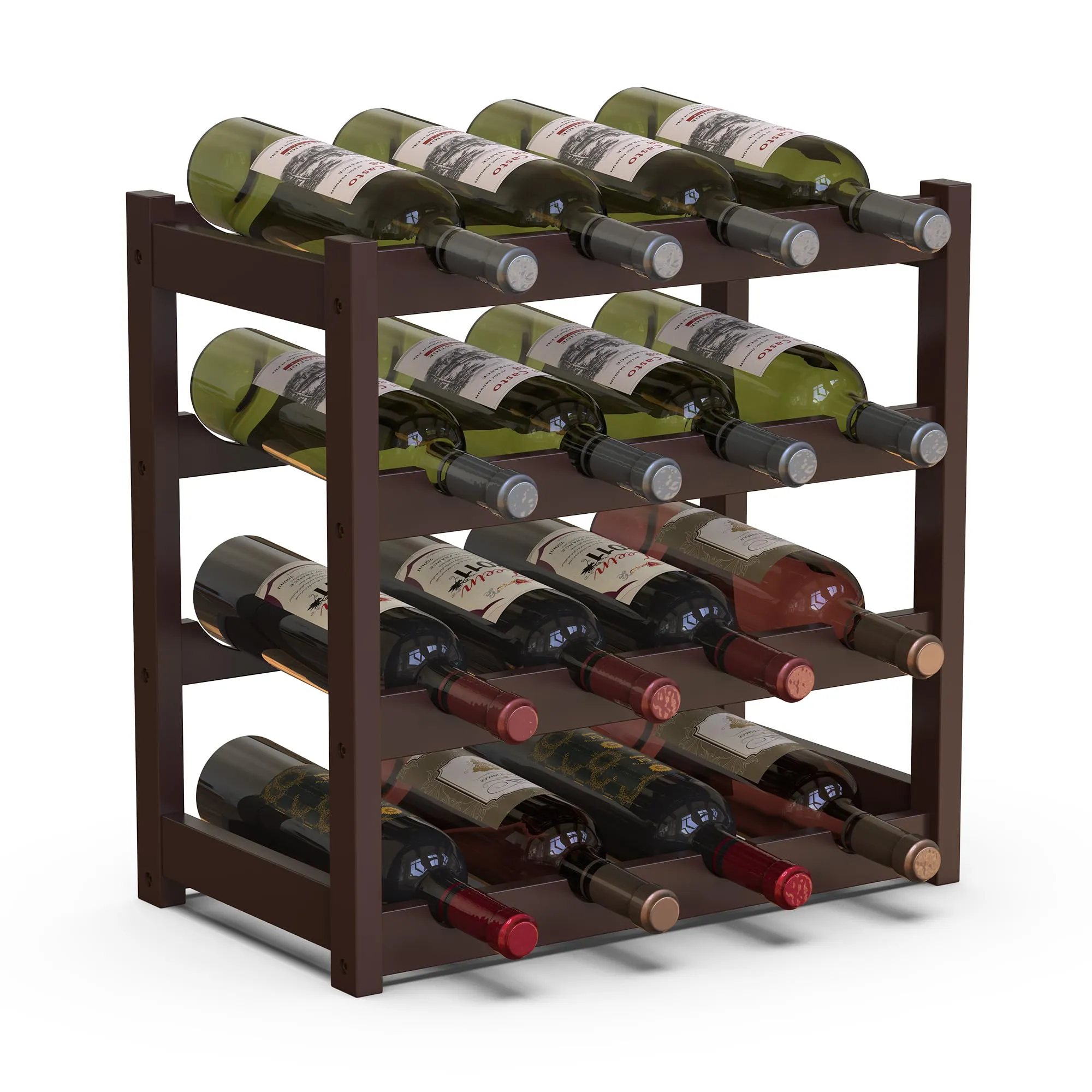 BAKAJI Cantinetta Portavino in Legno Bambù con 16 Scomparti per Vino Champagne, Portabottiglie da Terra, Cantina per Angolo Bar, Salotto, Cucina, Bistrot, Ristorante, 43.5 x 25 x 43 cm (Noce)