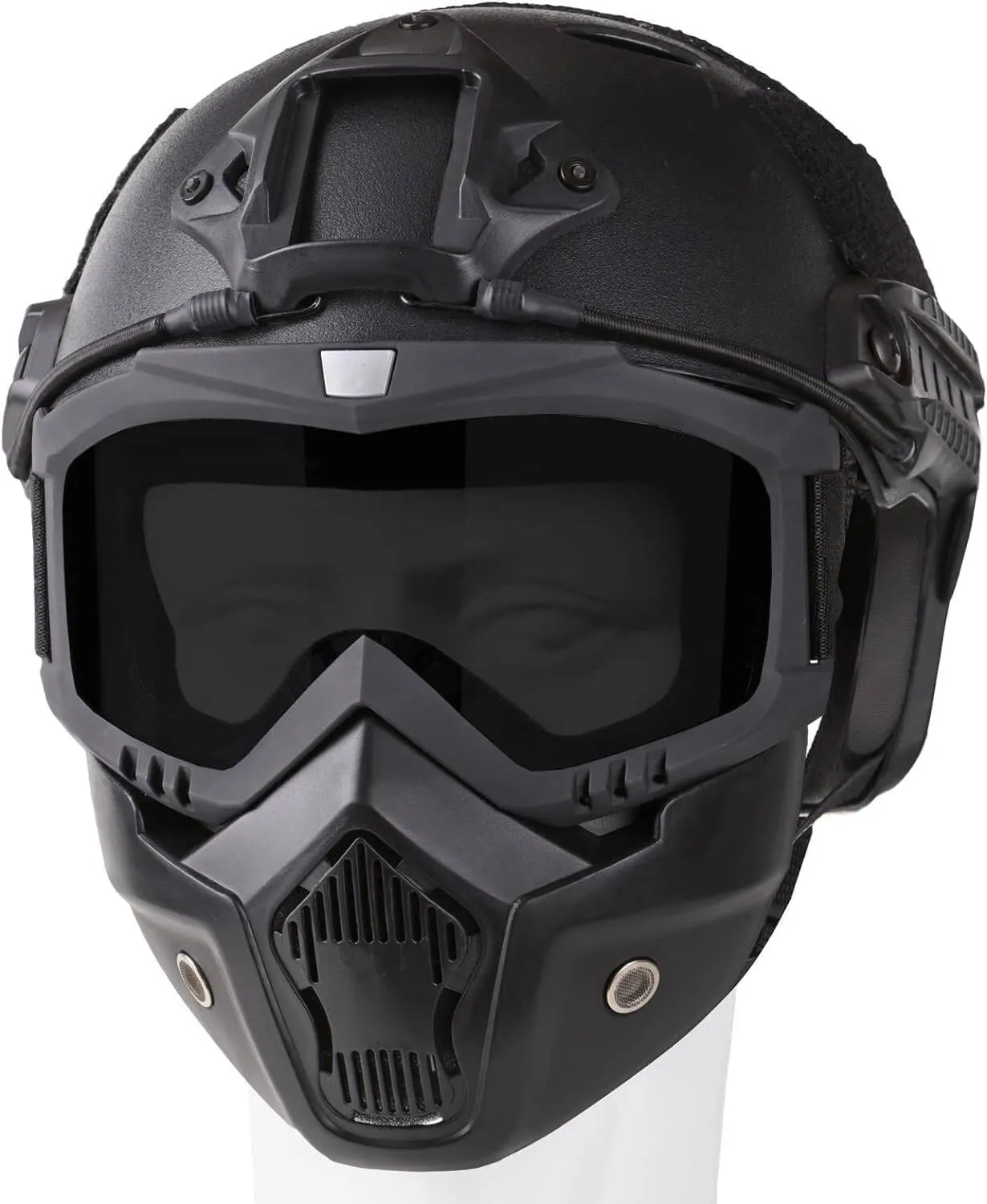 Casco E Maschera Airsoft, con Occhiali Rimovibili Regolabili Airsoft Protezione Maschere Viso Complete, Tattica Militare CS Game Gear (nero)