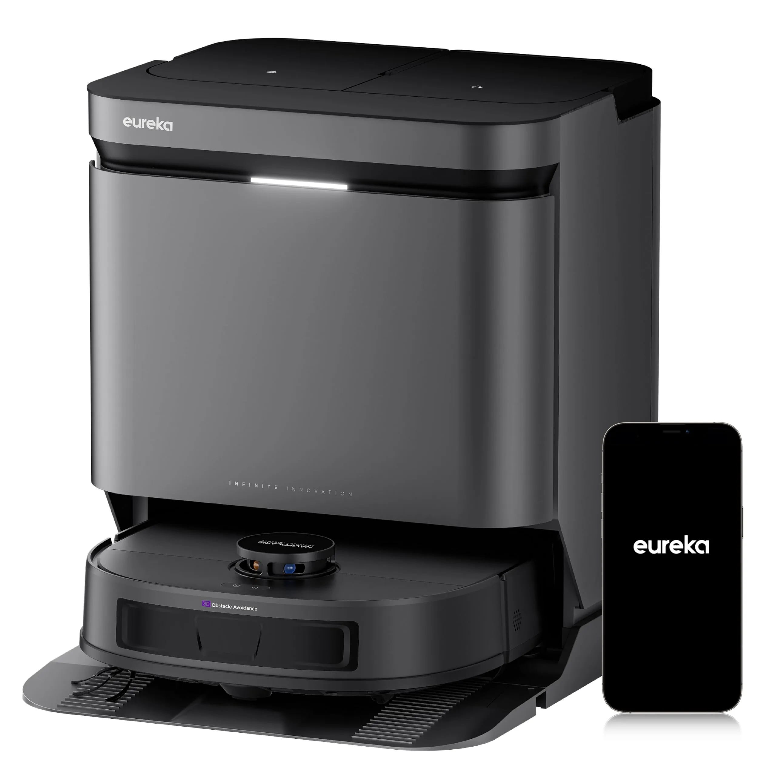 EUREKA J15 Evo Ultra Robot Aspirapolvere e Lavapavimenti, Aspirazione 22.000Pa, Mocio Estendibile 100% Bordi, Autolavaggio/Asciugatura 55°C, 75 Giorni Autonomia, Animali Domestici, Anti-Groviglio,Nero