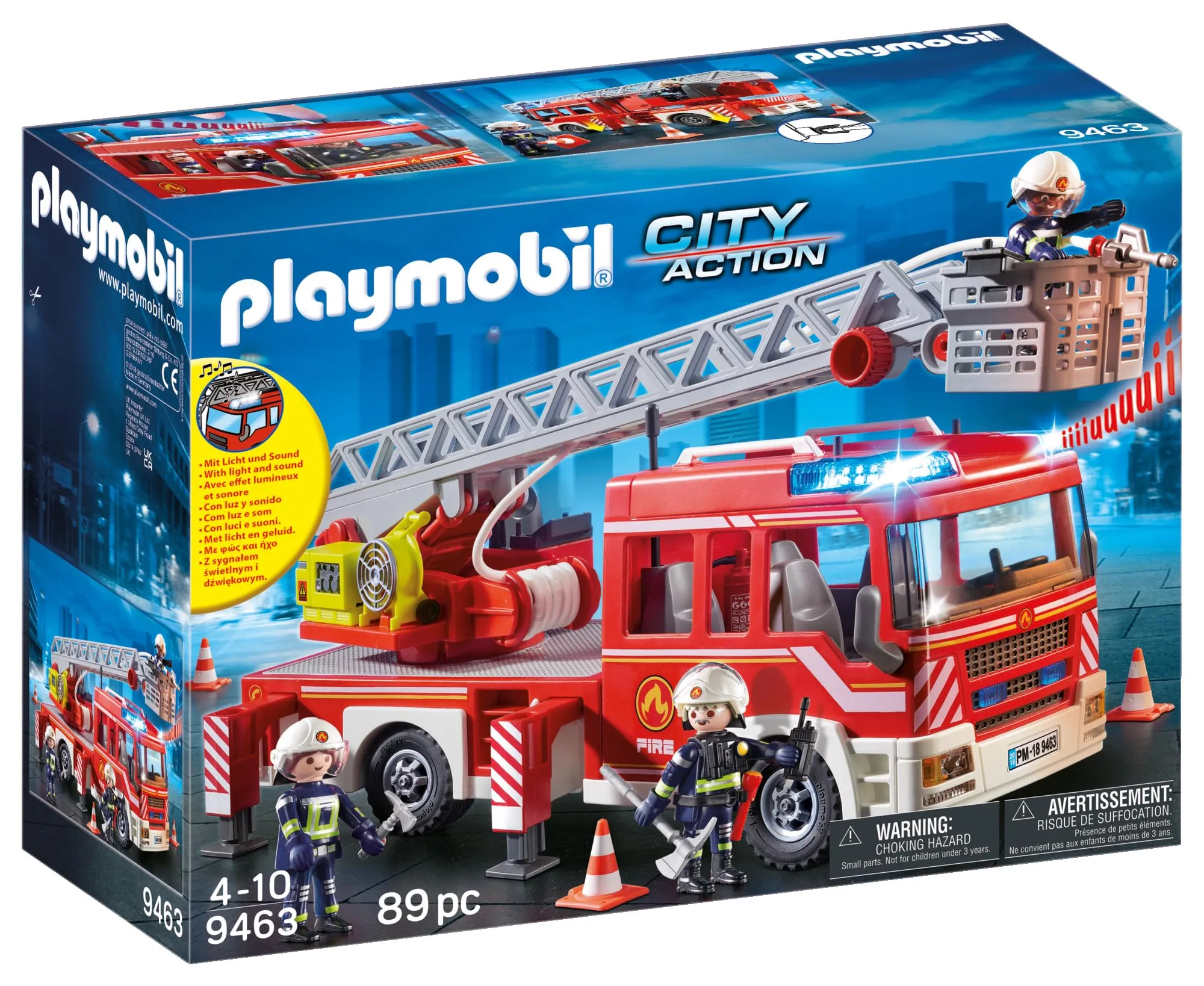 PLAYMOBIL City Action 9463, Autoscala dei Vigili del Fuoco con luci e suoni, Dai 5 anni
