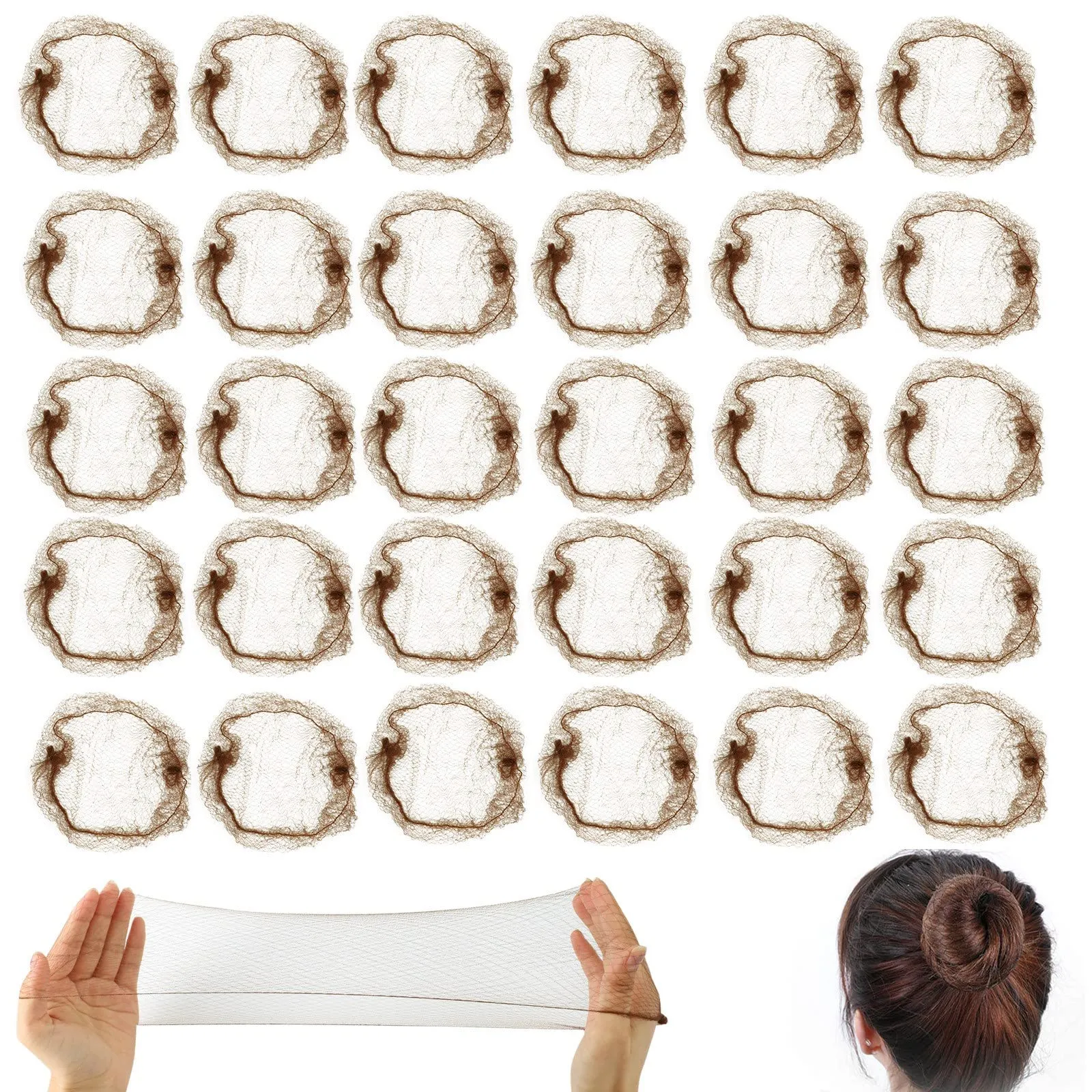 30 Pezzi Retine per Capelli Chignon, Retina per Capelli Chignon Bambina Elastiche, Invisibili Retina per Capelli per Infermiere Ballerini Hostess di Compagnie Aeree (Caffè)