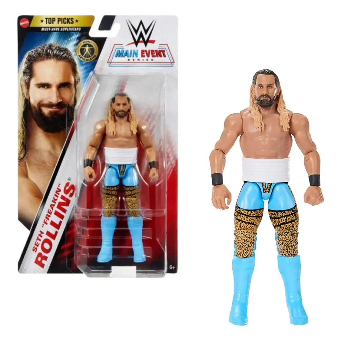 Mattel WWE Main Event Seth “Freakin” Rollins – Action Figure 17 cm – Personaggio da Collezione Snodato per Bambini dai 6 Anni in su