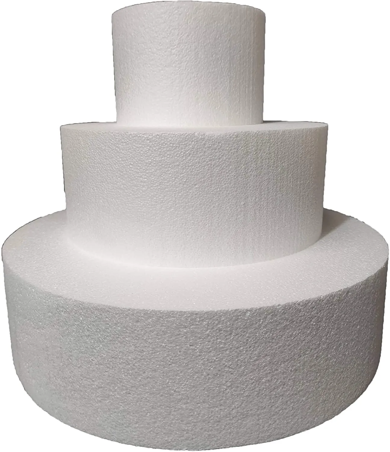 Set da 3 Basi di Polistirolo Tondo Altezza 12 cm (1 Polistirolo 15 cm h12-1 Polistirolo 25 cm h12-1 Polistirolo 35 cm h12) Kit torta finta