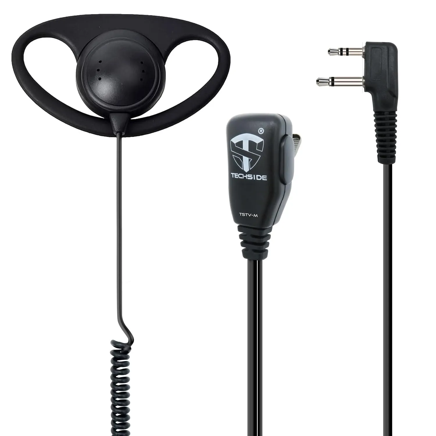TechSide Auricolare Avvolgente forma D microfono PTT a 2 pin Midland | Per Radio ricetrasmittenti | Compatibile con G7 pro G8 G9 pro M24 plus M48 M99 G6 XT G7 XTR | Vigilanza Sicurezza TV Riprese