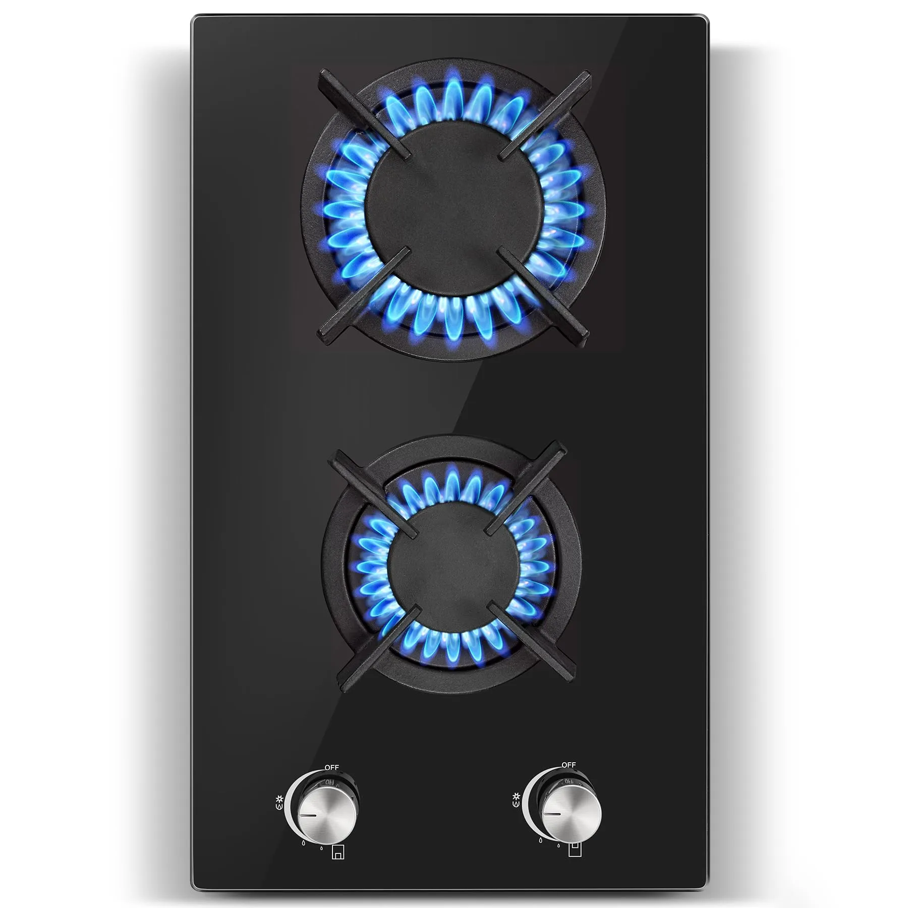 SNDOAS Piano Cottura 2 Fuochi Gas, 30 cm Piano Cottura Vetro con Protezione Automatica Della Fiamma, Gas Naturale e Gas Propano, Incorporato, Nero, 4200 W, 220-240 V