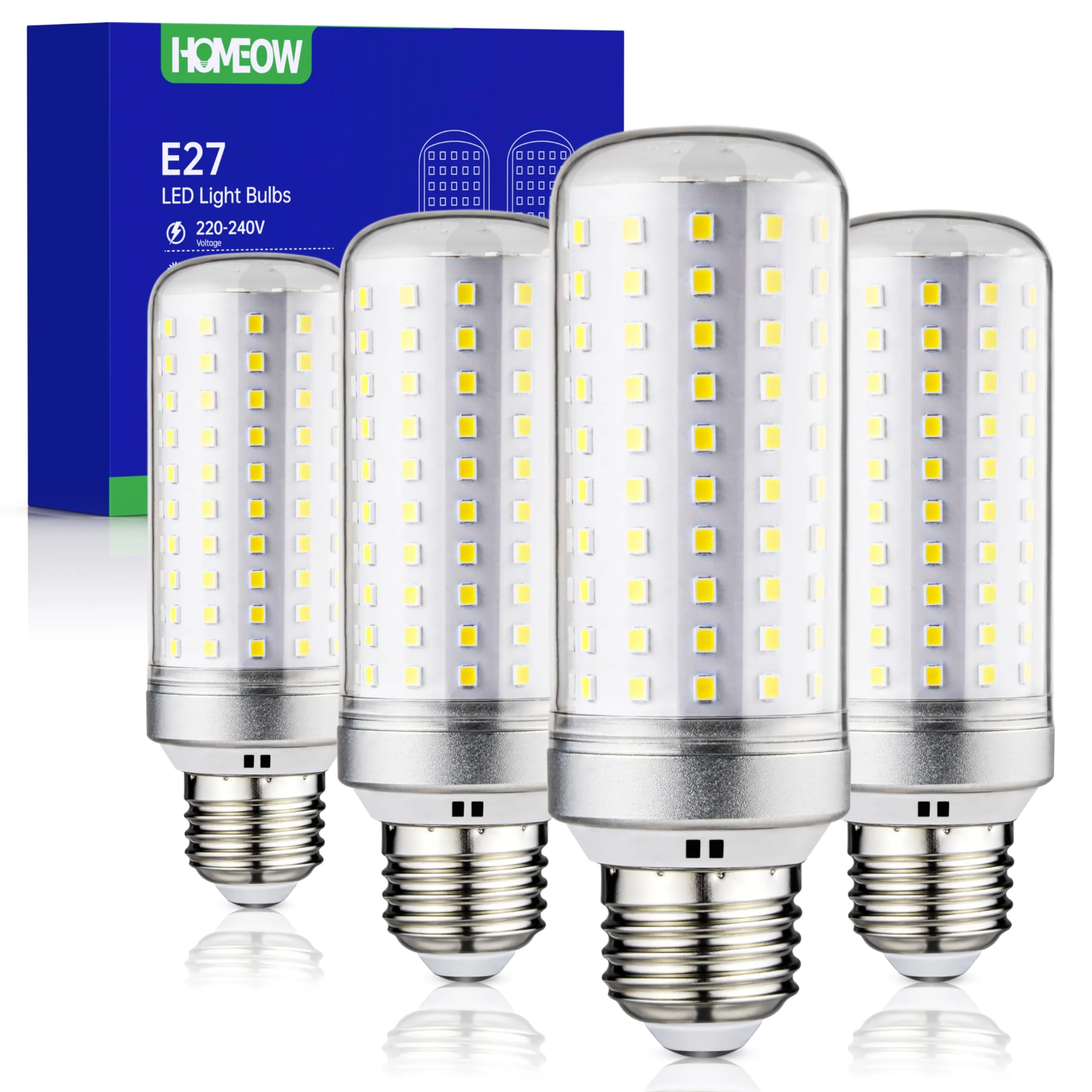 HOMEOW Lampadine LED E27 Luce Fredda 6000K, 25W 2500LM Lampadina LED E27, Equivalenti a 200W Lampada Alogena, Lampade LED E27 Mais Risparmio Energetico, AC 220-240V, Set di 4
