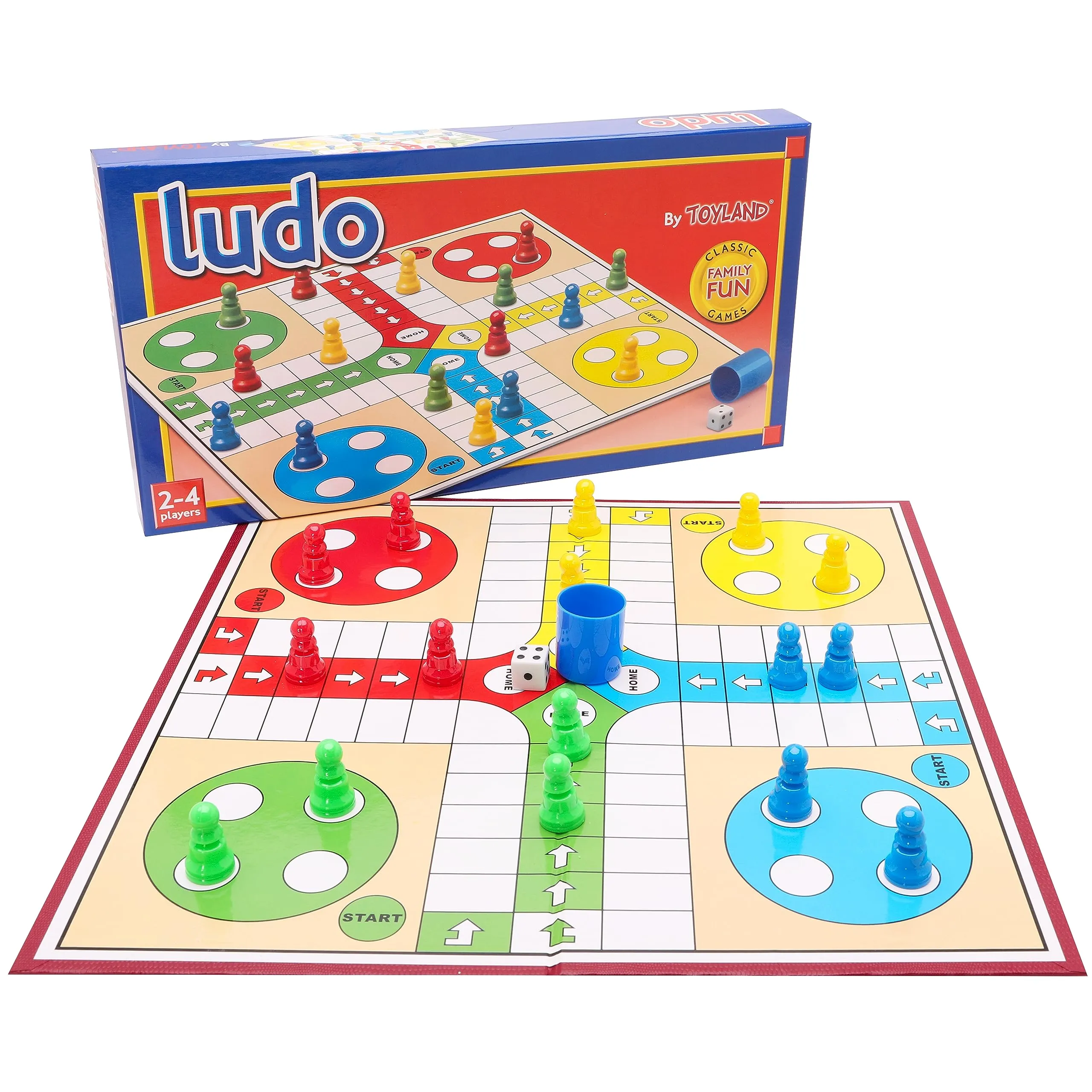 Toyland® Gioco Ludo da 20 pezzi con tavola pieghevole e scatola portaoggetti - Giochi da tavolo tradizionali per famiglie - Età 3+