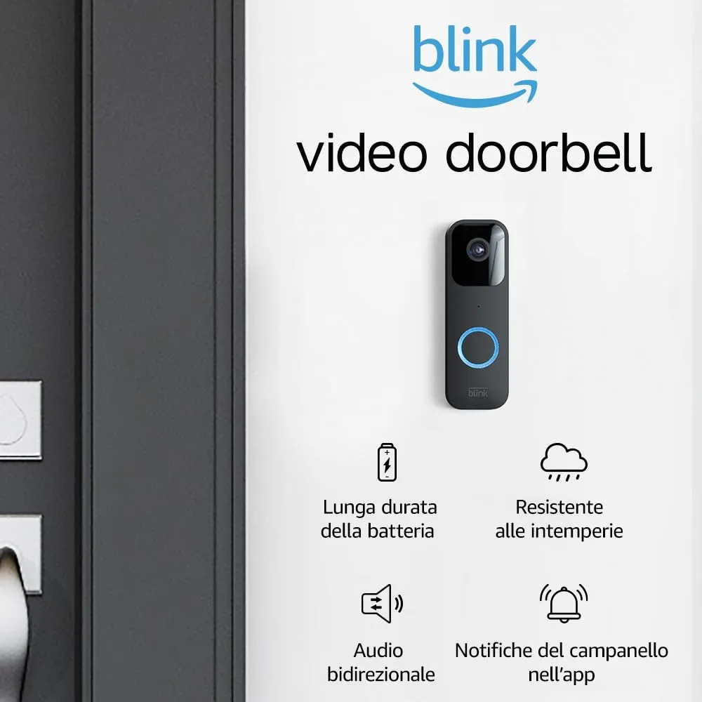 Blink Videocitofono (Video Doorbell) + Blink Mini | Audio bidirezionale, video HD, lunga durata della batteria, rilevazione di movimento, notifiche nell’app, funziona con Alexa (nero)