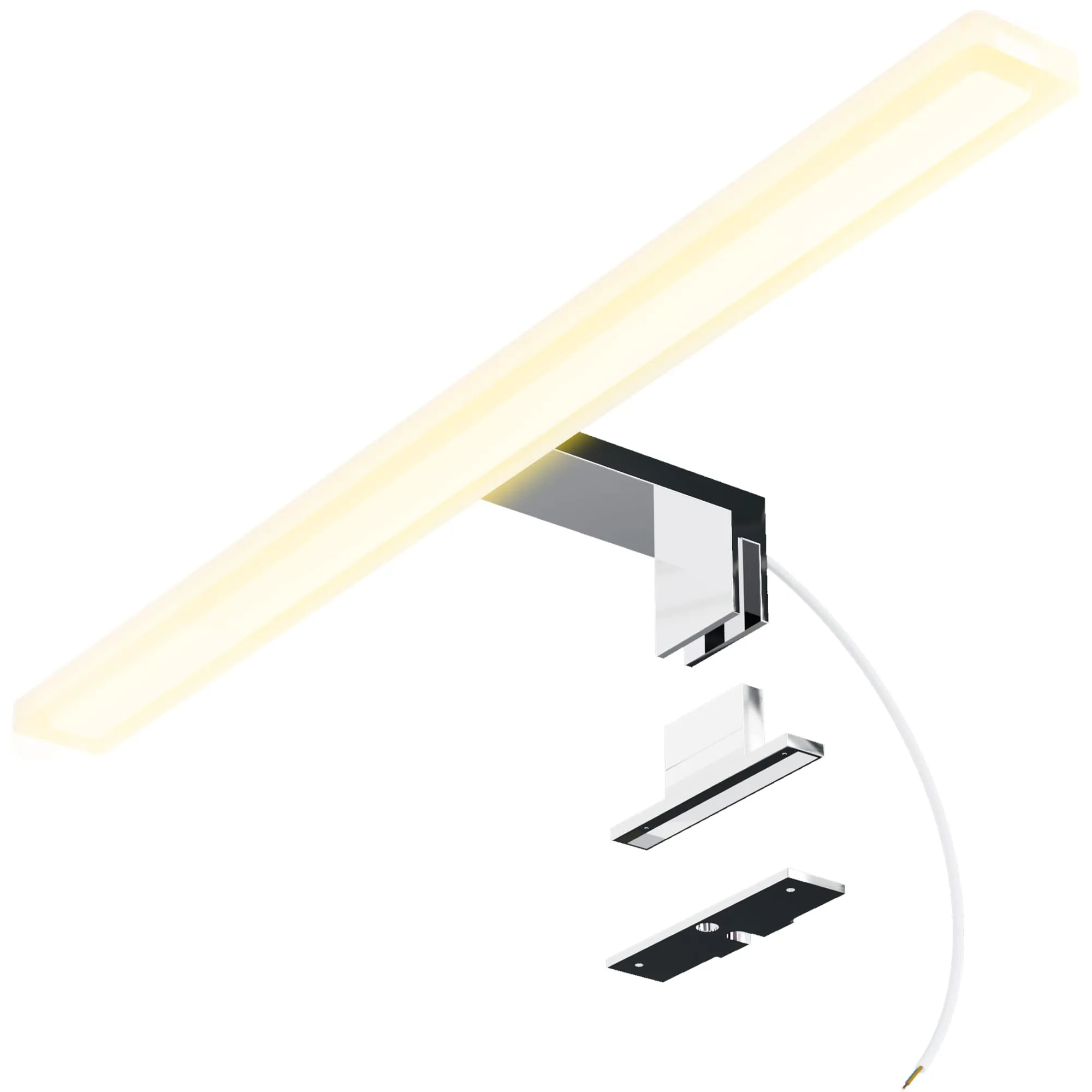 SSC-LUXon LINA - Lampada da specchio per bagno, 50 cm, luce bianca calda, 230 V, colore argento lucido, 3 in 1